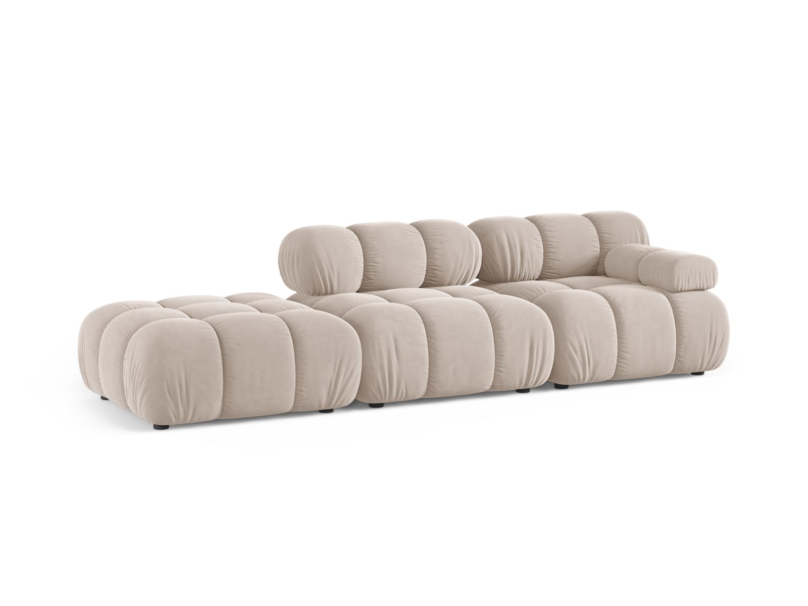 Velvet Left Modular Sofa, "Bellis", 4 Seats, 282x94x70