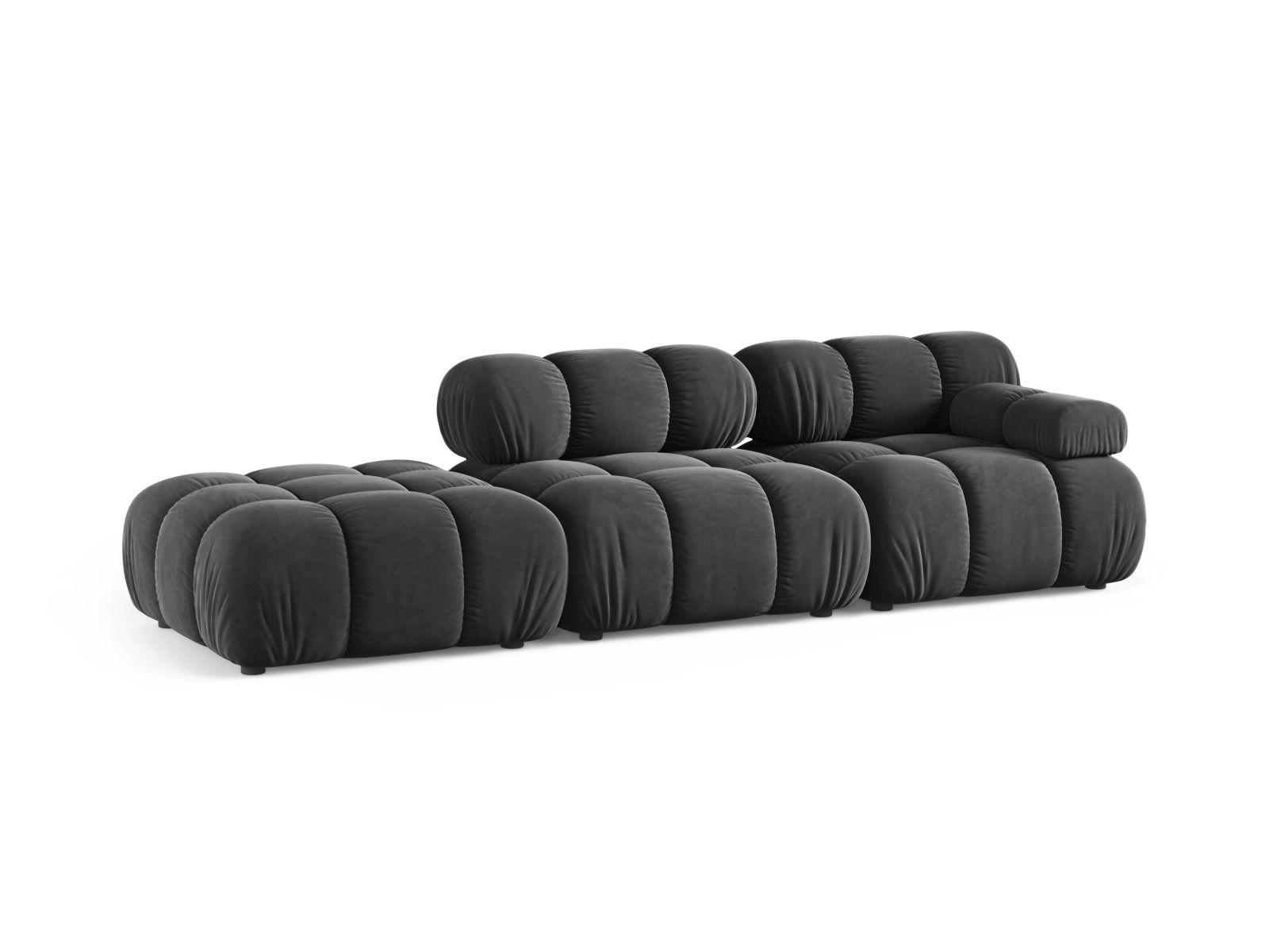 Velvet Left Modular Sofa, "Bellis", 4 Seats, 282x94x70