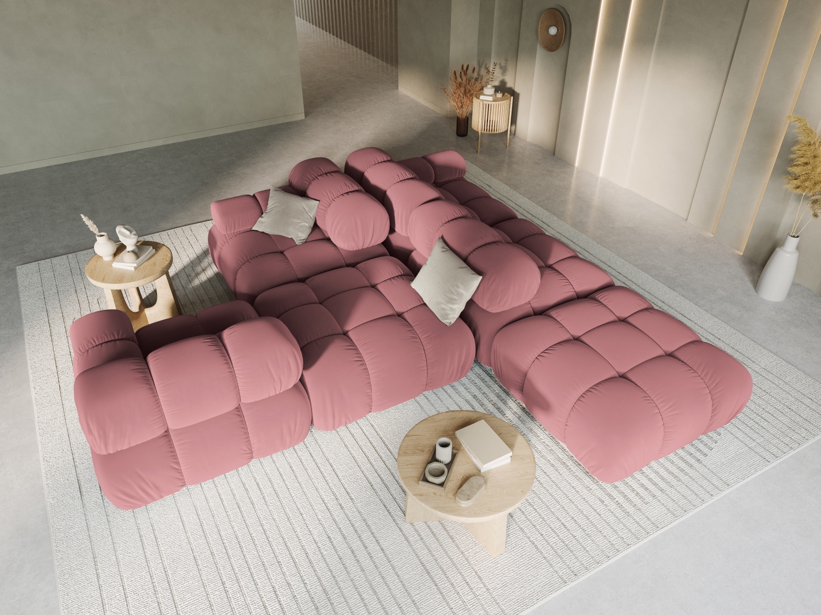 Velvet Left Modular Sofa, "Bellis", 4 Seats, 282x94x70