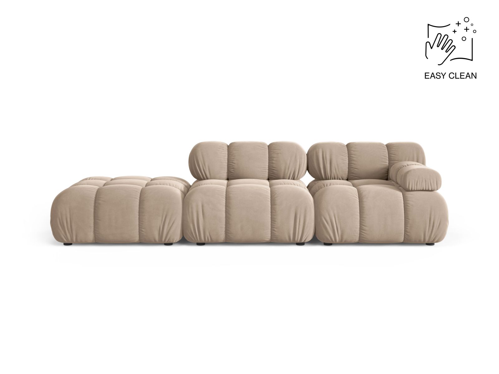 Velvet Left Modular Sofa, "Bellis", 4 Seats, 282x94x70