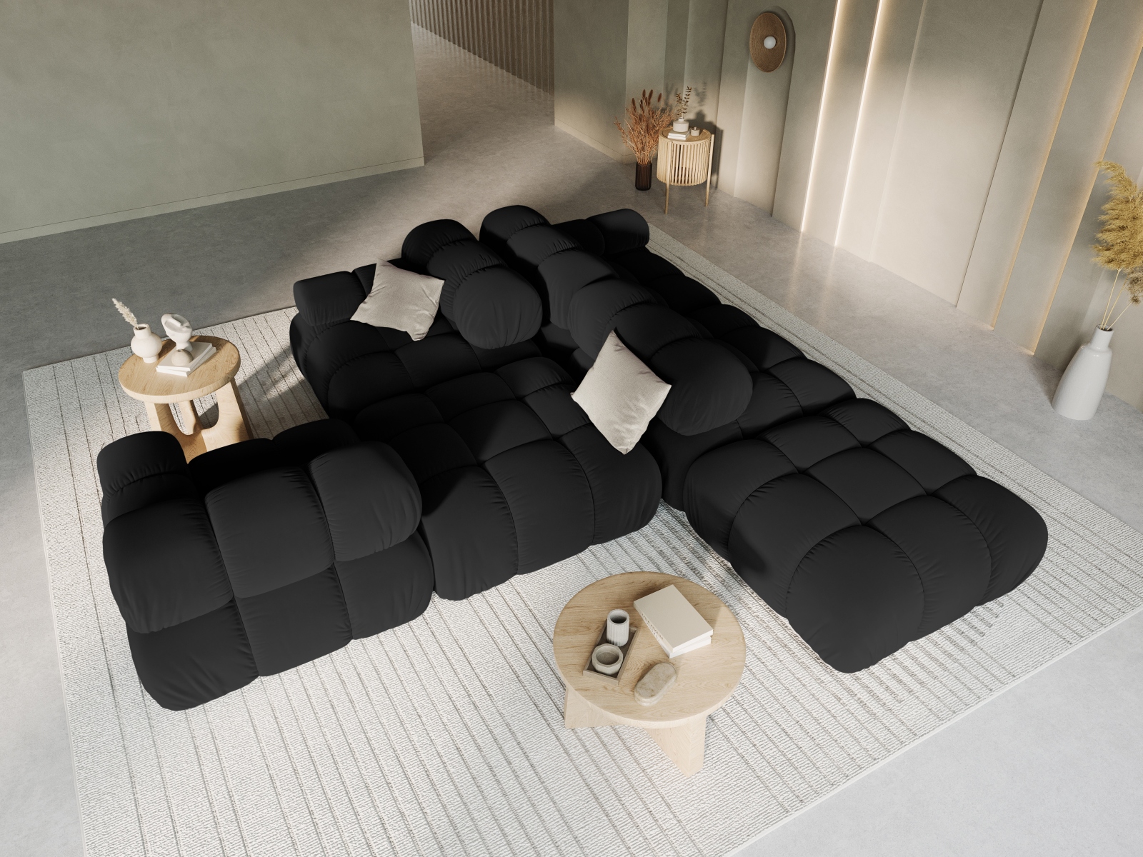 Velvet Left Modular Sofa, "Bellis", 4 Seats, 282x94x70