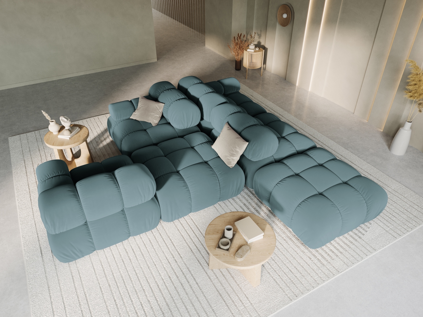 Velvet Left Modular Sofa, "Bellis", 4 Seats, 282x94x70