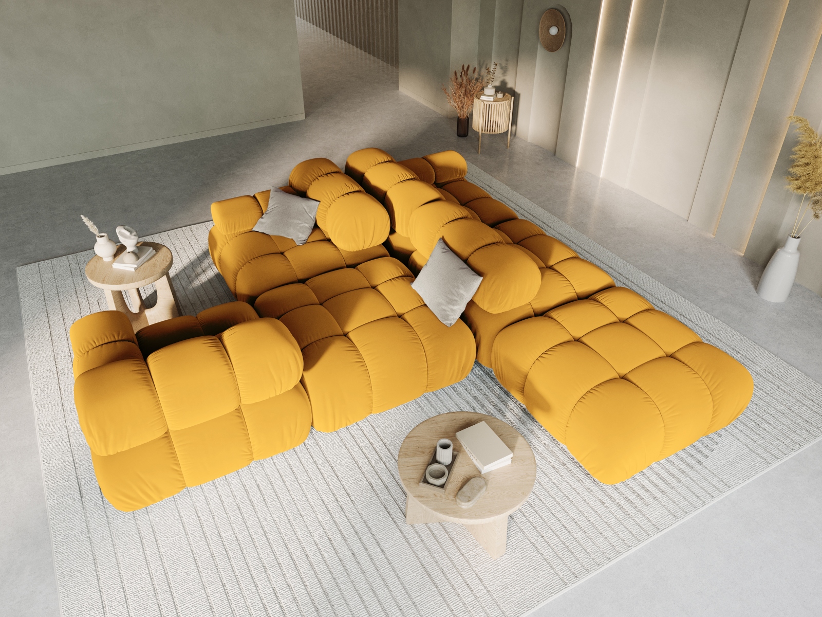 Velvet Left Modular Sofa, "Bellis", 4 Seats, 282x94x70