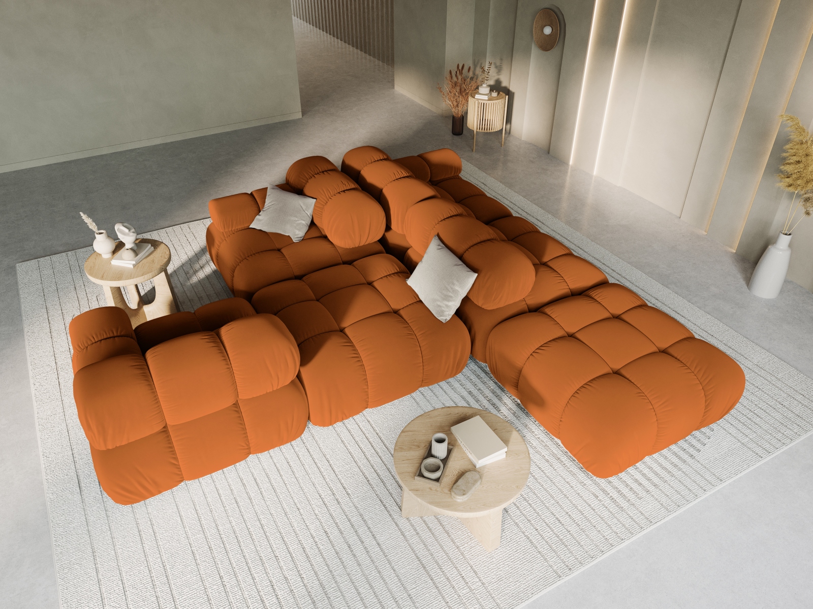 Velvet Left Modular Sofa, "Bellis", 4 Seats, 282x94x70