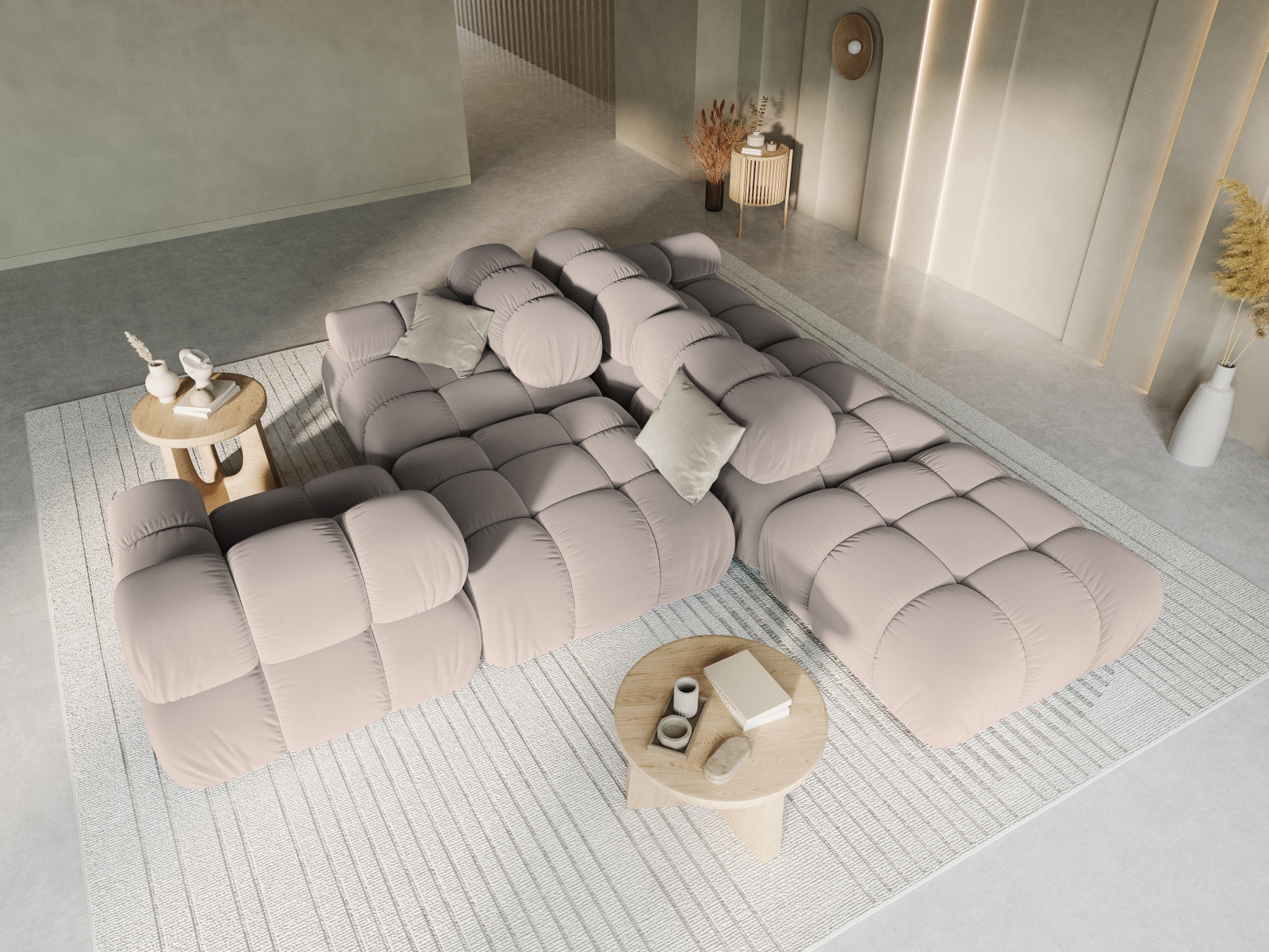 Velvet Left Modular Sofa, "Bellis", 4 Seats, 282x94x70