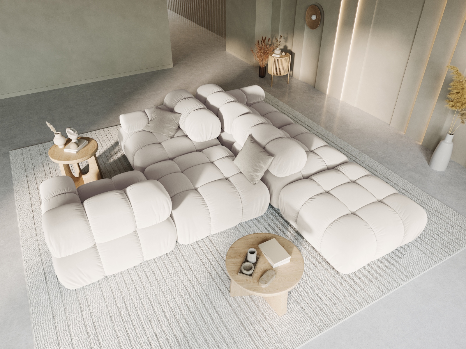 Velvet Left Modular Sofa, "Bellis", 4 Seats, 282x94x70