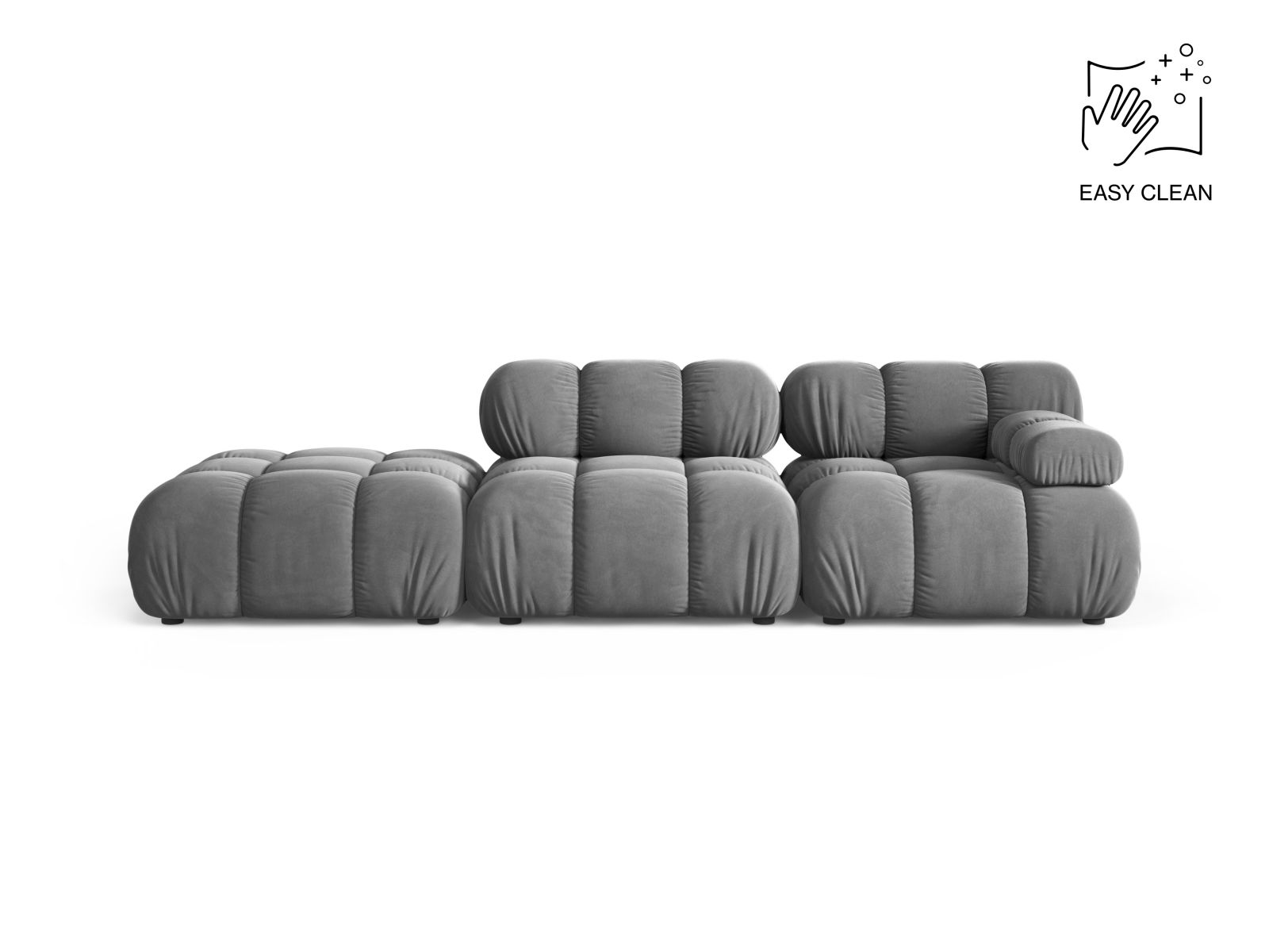 Velvet Left Modular Sofa, "Bellis", 4 Seats, 282x94x70