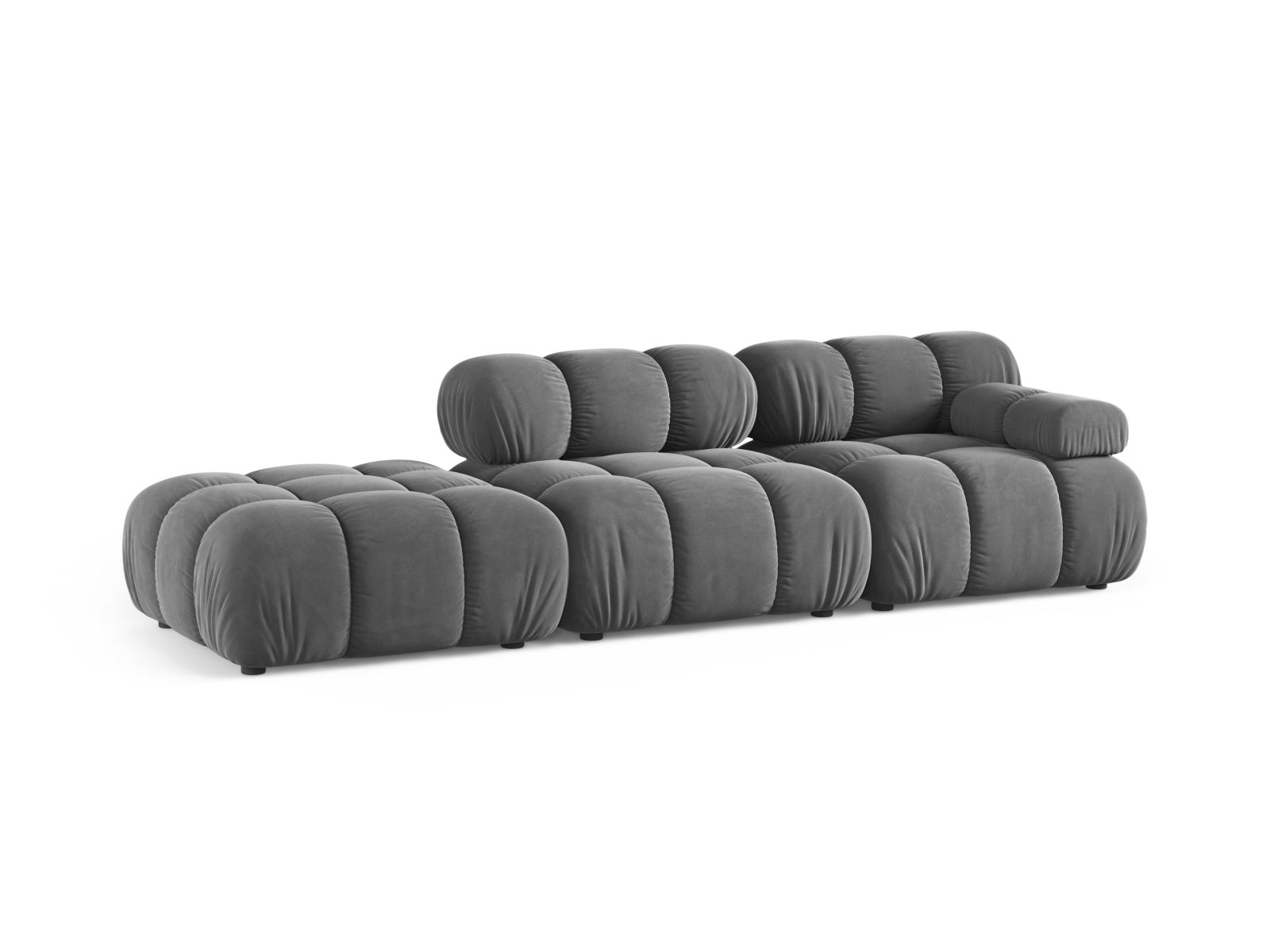 Velvet Left Modular Sofa, "Bellis", 4 Seats, 282x94x70