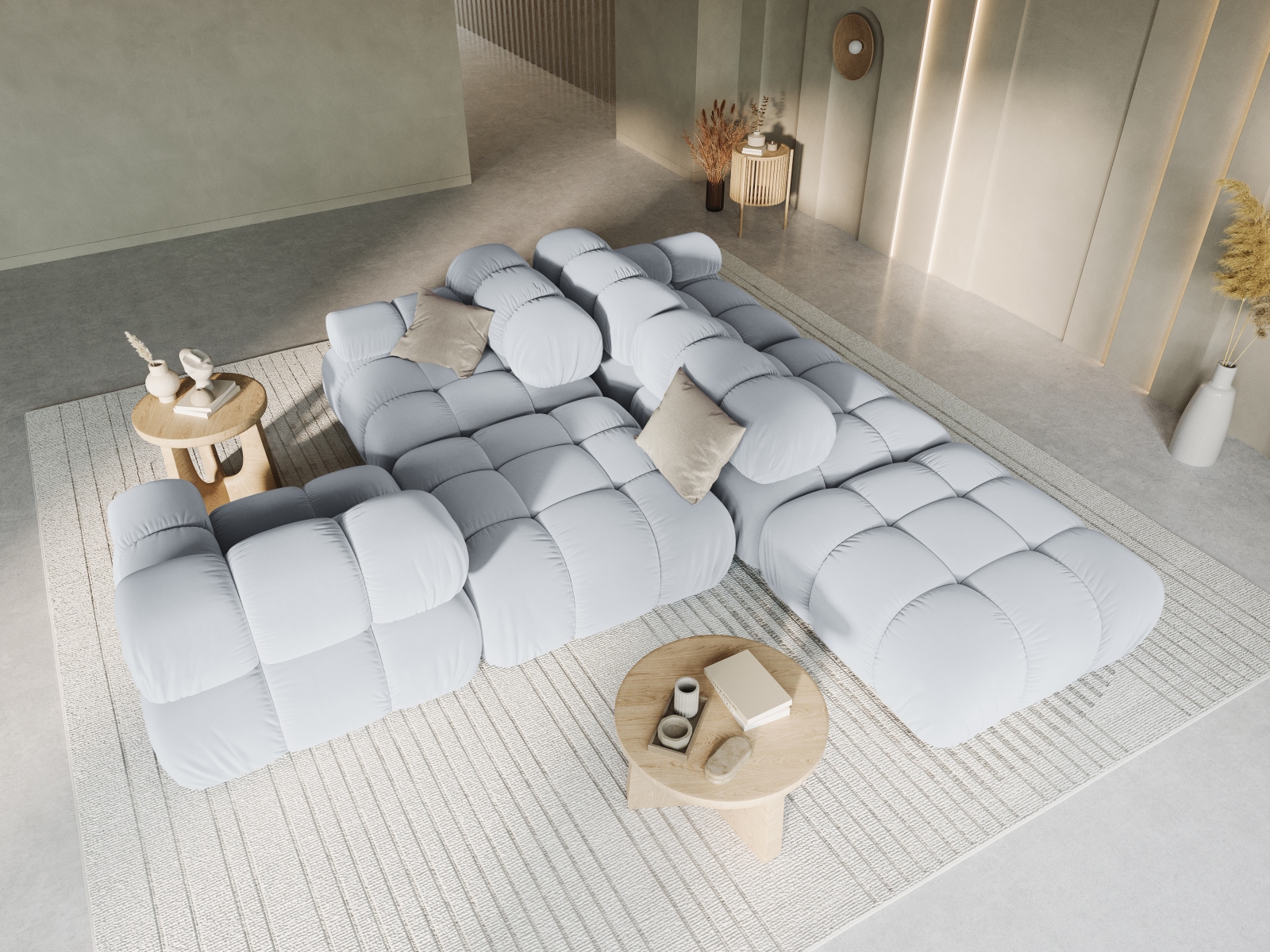 Velvet Left Modular Sofa, "Bellis", 4 Seats, 282x94x70