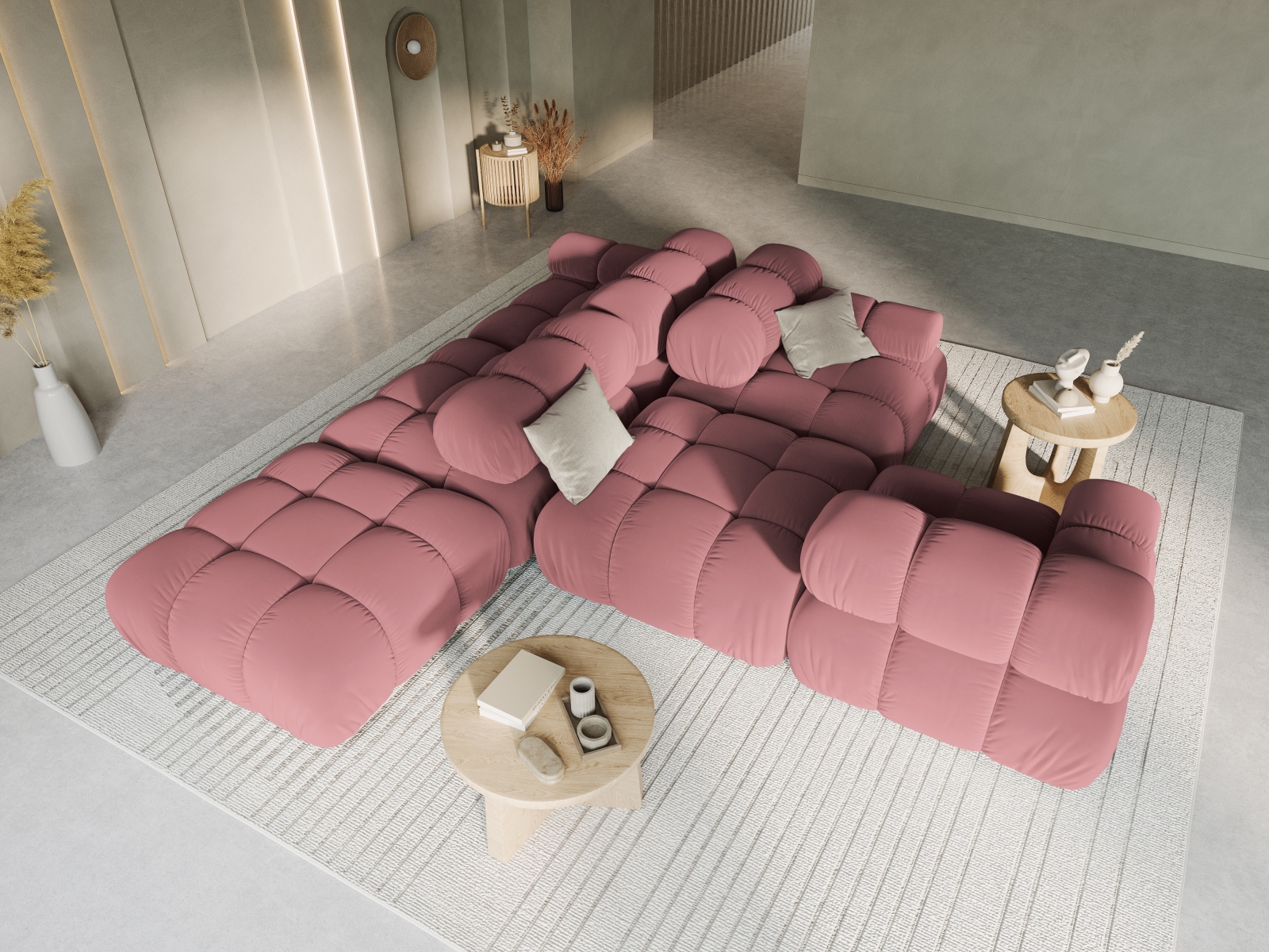 Velvet Right Modular Sofa, "Bellis", 4 Seats, 282x94x70