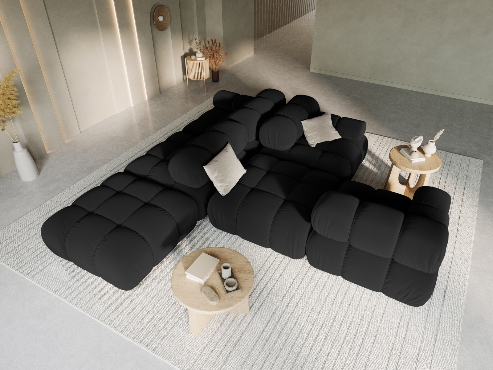 Velvet Right Modular Sofa, "Bellis", 4 Seats, 282x94x70