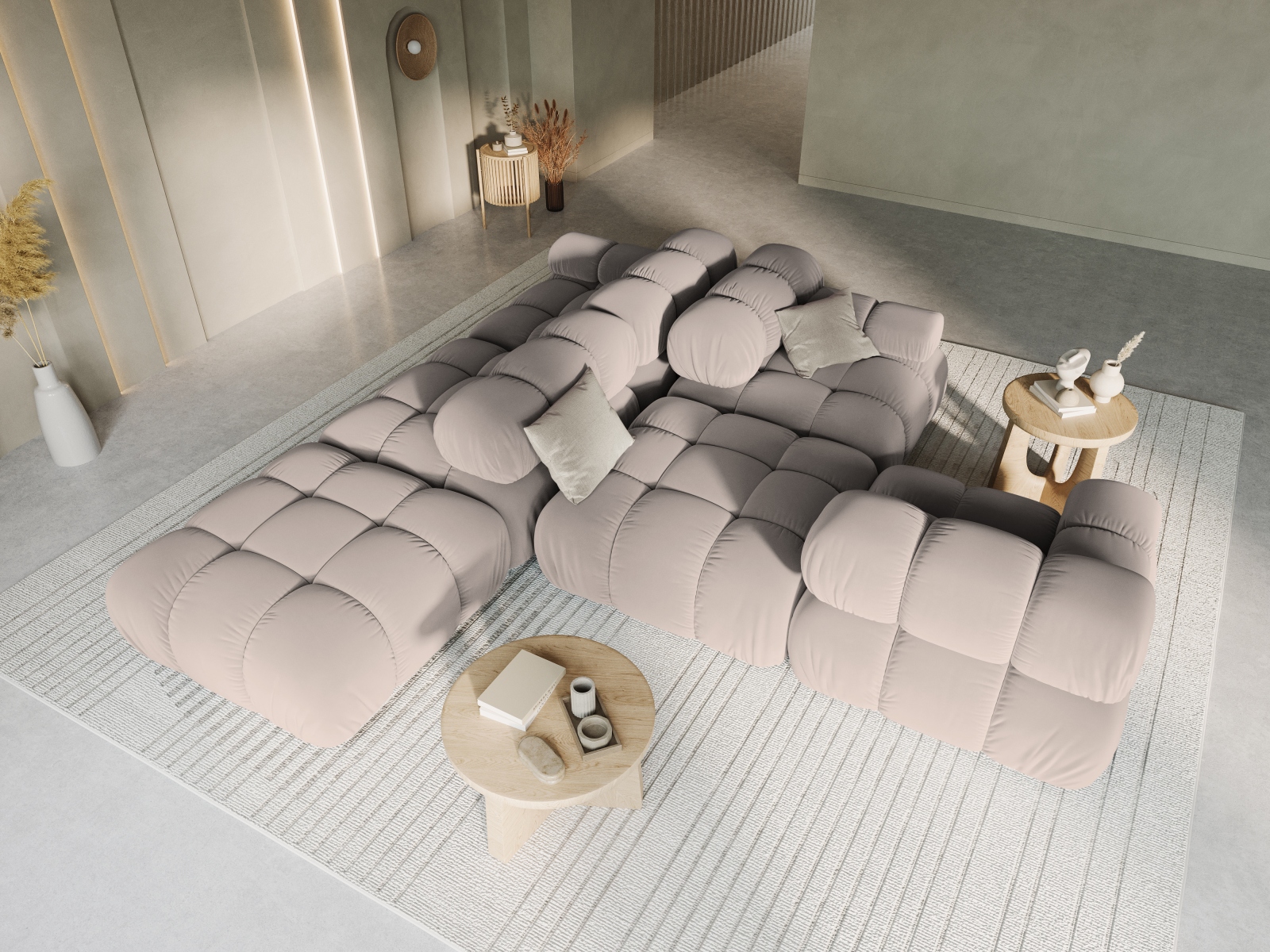 Velvet Right Modular Sofa, "Bellis", 4 Seats, 282x94x70