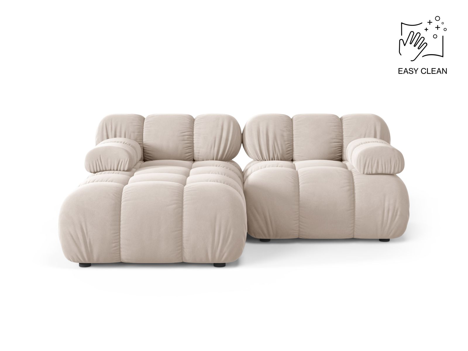 Velvet Modular Left Corner Sofa, "Bellis", 3 Seats, 188x155x70