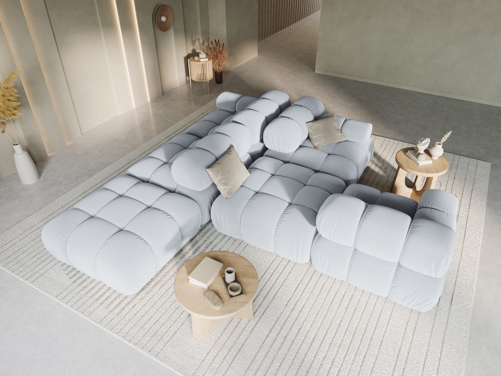Velvet Right Modular Sofa, "Bellis", 4 Seats, 282x94x70