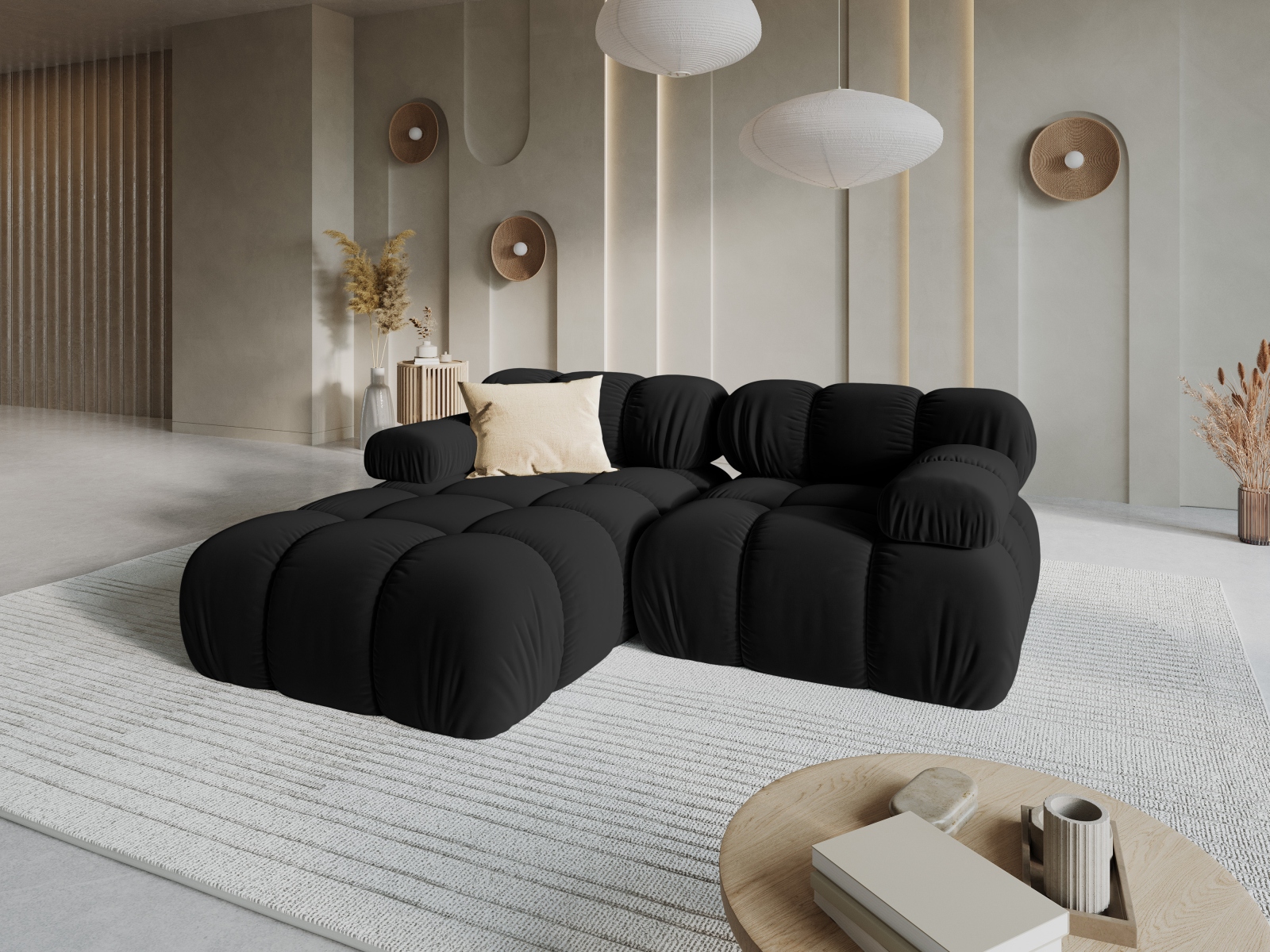 Velvet Modular Left Corner Sofa, "Bellis", 3 Seats, 188x155x70