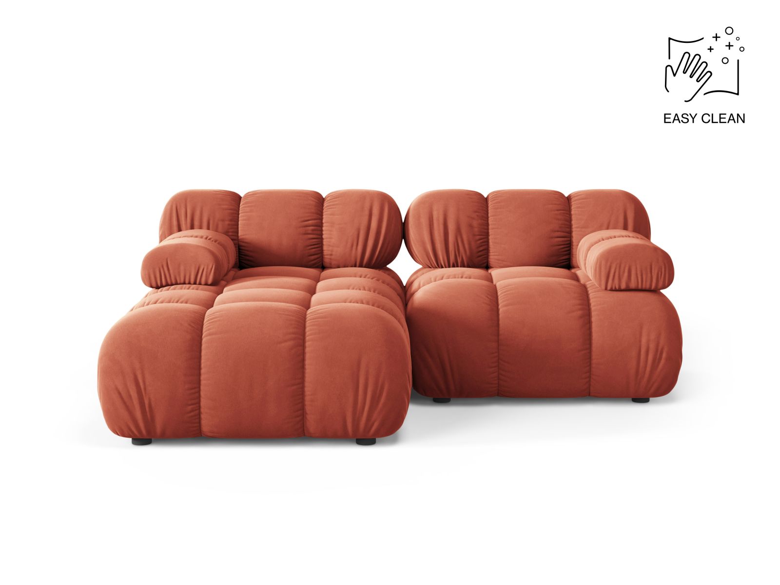 Velvet Modular Left Corner Sofa, "Bellis", 3 Seats, 188x155x70
