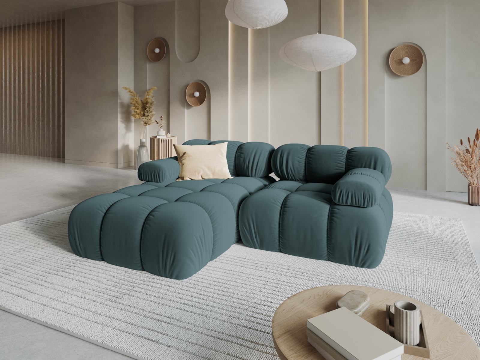 Velvet Modular Left Corner Sofa, "Bellis", 3 Seats, 188x155x70
