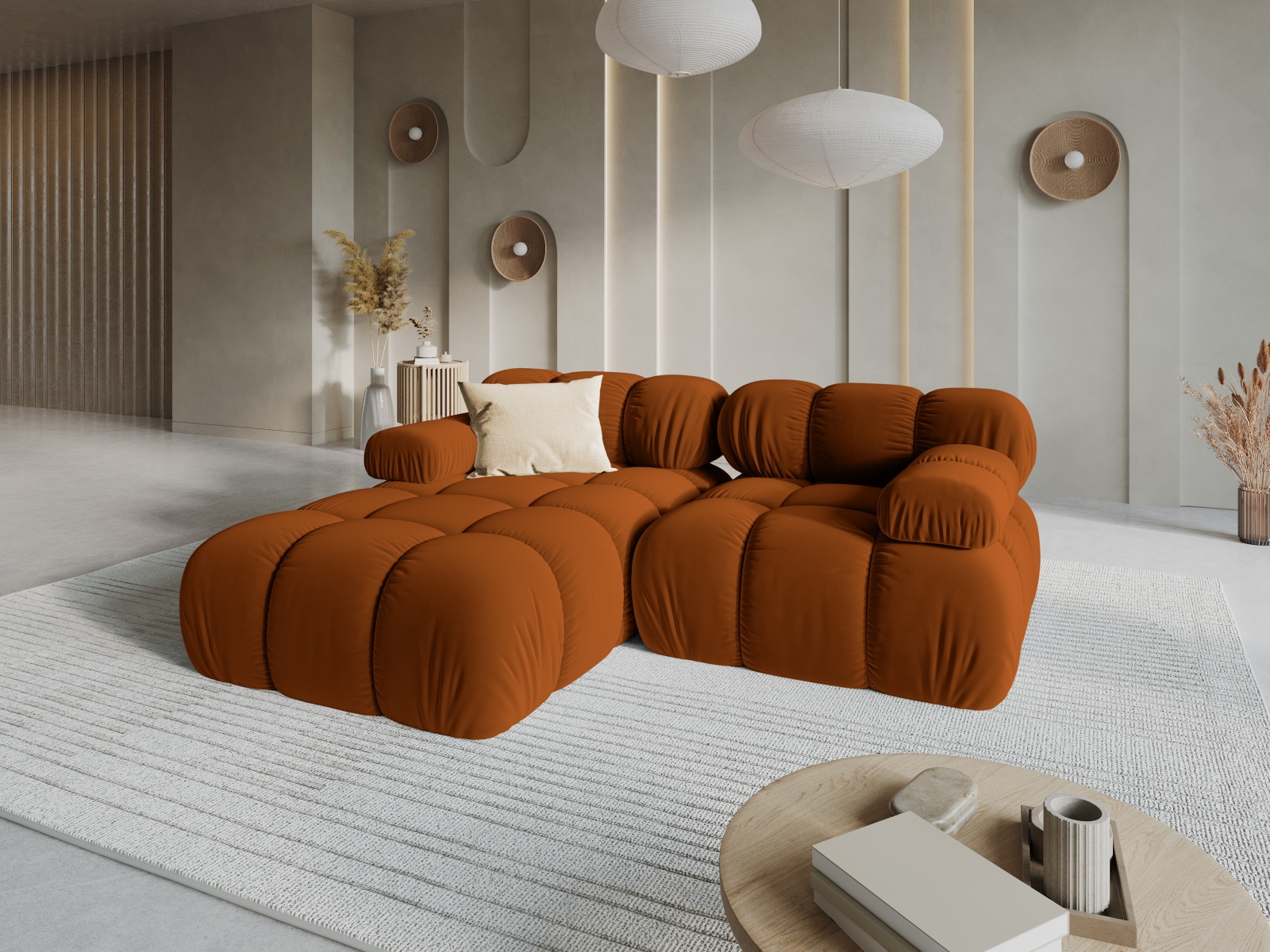 Velvet Modular Left Corner Sofa, "Bellis", 3 Seats, 188x155x70