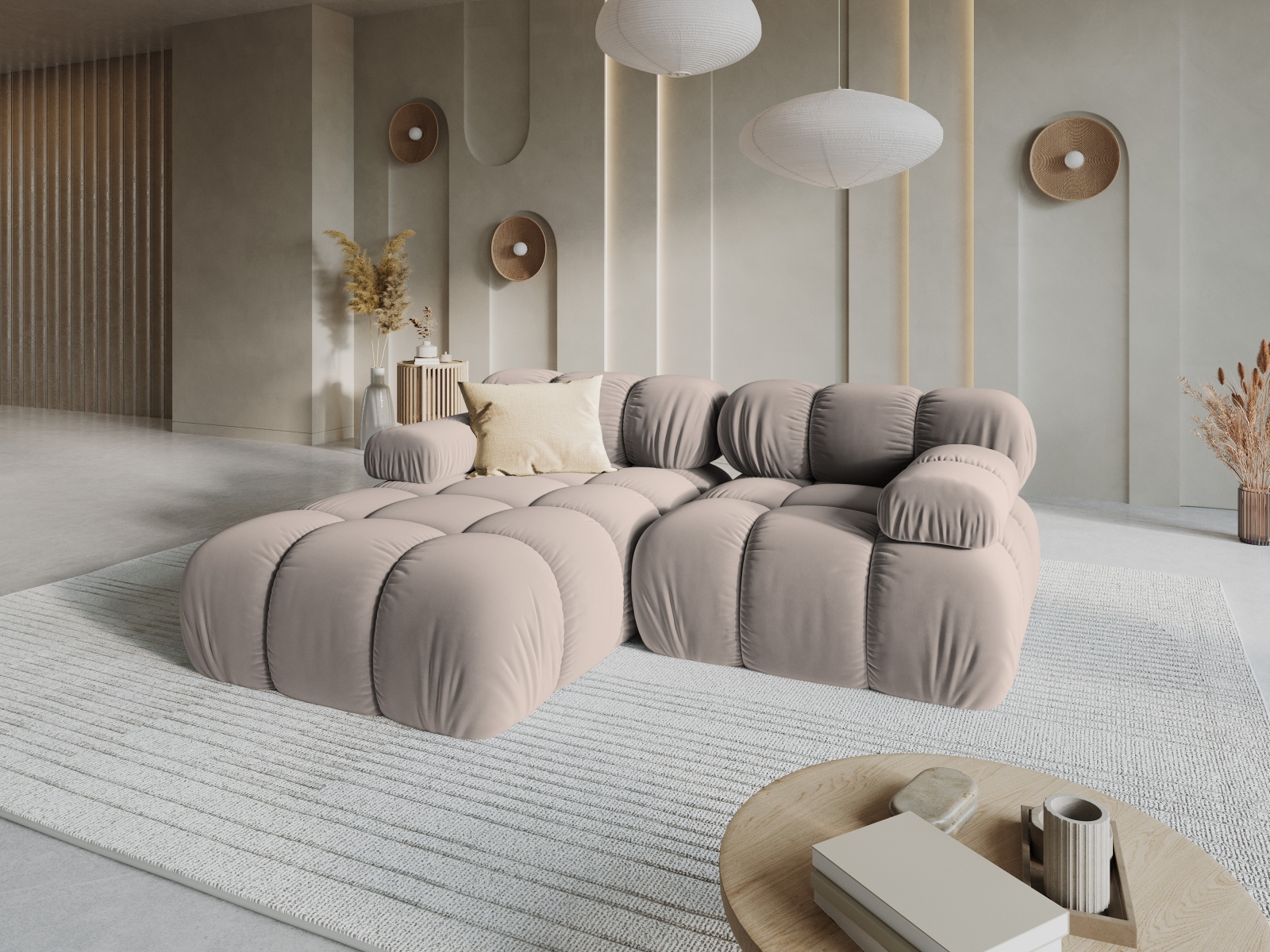 Velvet Modular Left Corner Sofa, "Bellis", 3 Seats, 188x155x70