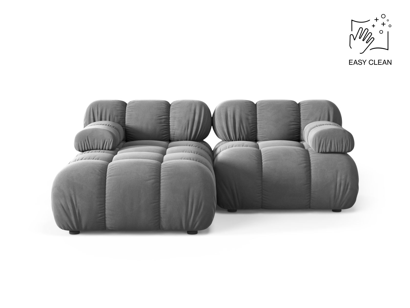 Velvet Modular Left Corner Sofa, "Bellis", 3 Seats, 188x155x70