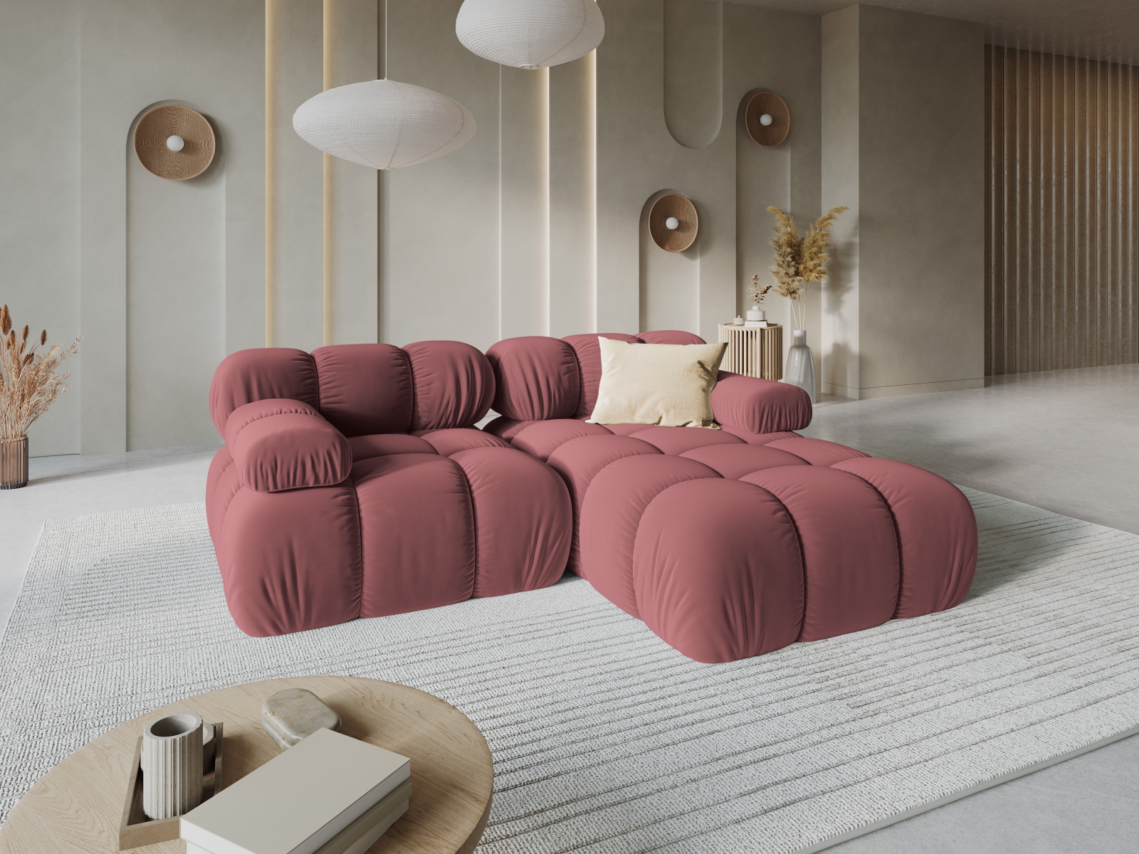 Velvet Modular Right Corner Sofa, "Bellis", 3 Seats, 188x155x70
