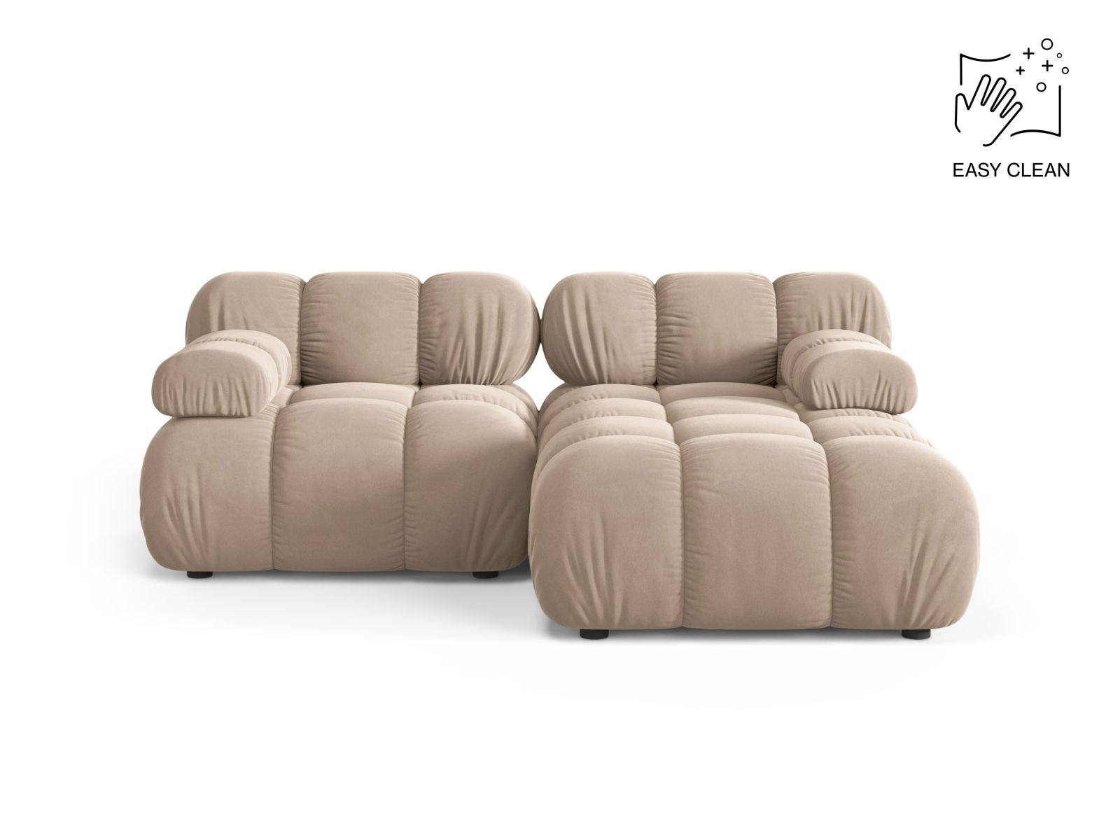Velvet Modular Right Corner Sofa, "Bellis", 3 Seats, 188x155x70