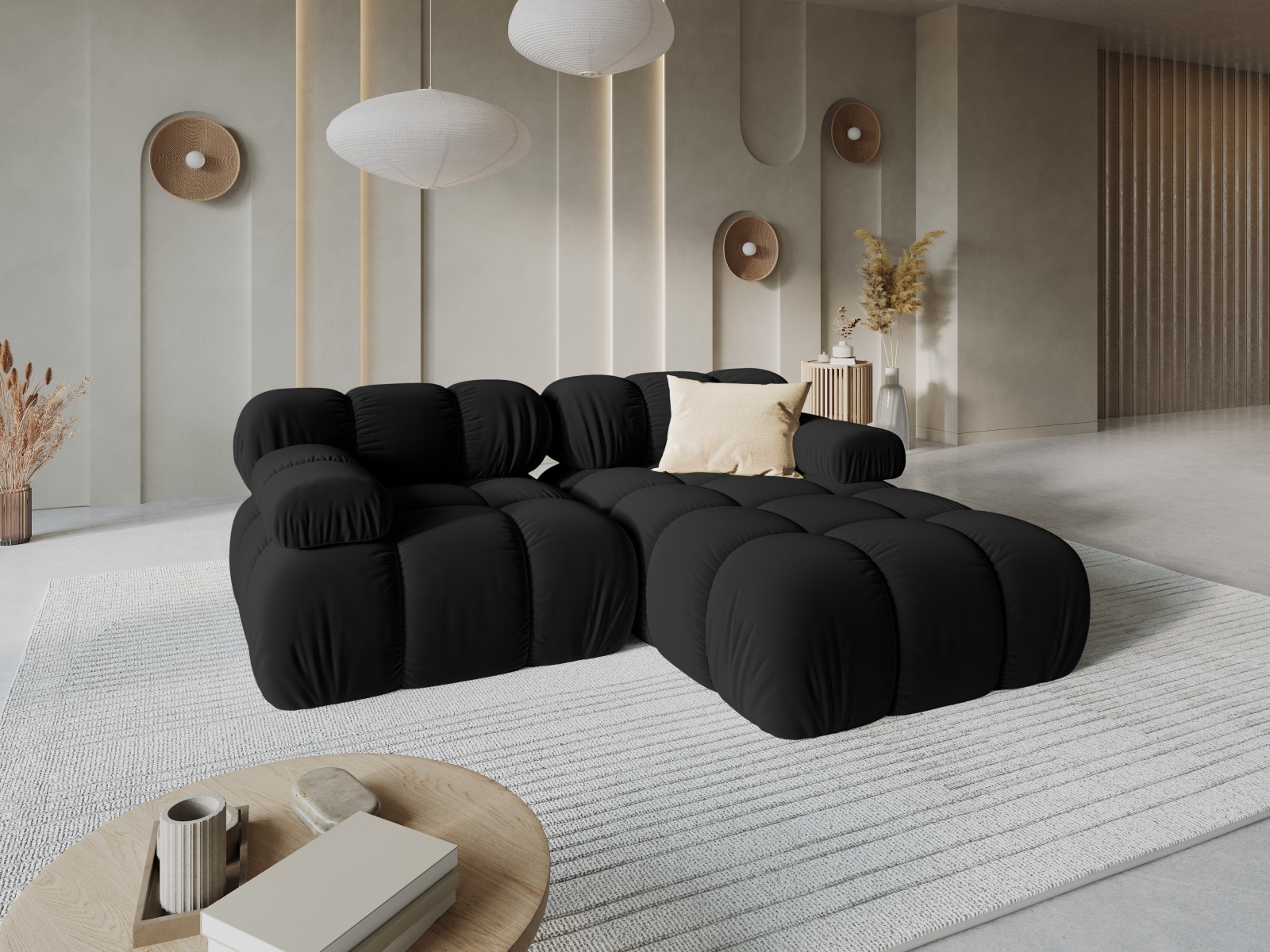 Velvet Modular Right Corner Sofa, "Bellis", 3 Seats, 188x155x70