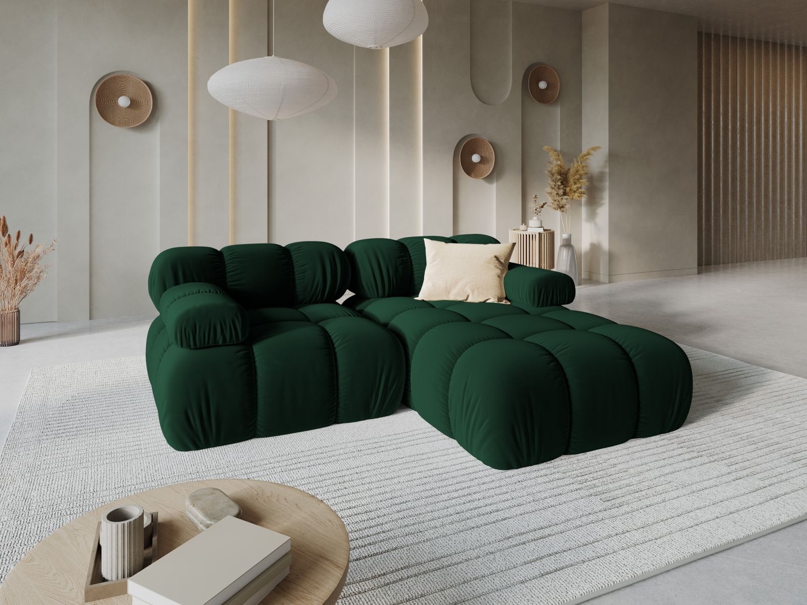 Velvet Modular Right Corner Sofa, "Bellis", 3 Seats, 188x155x70