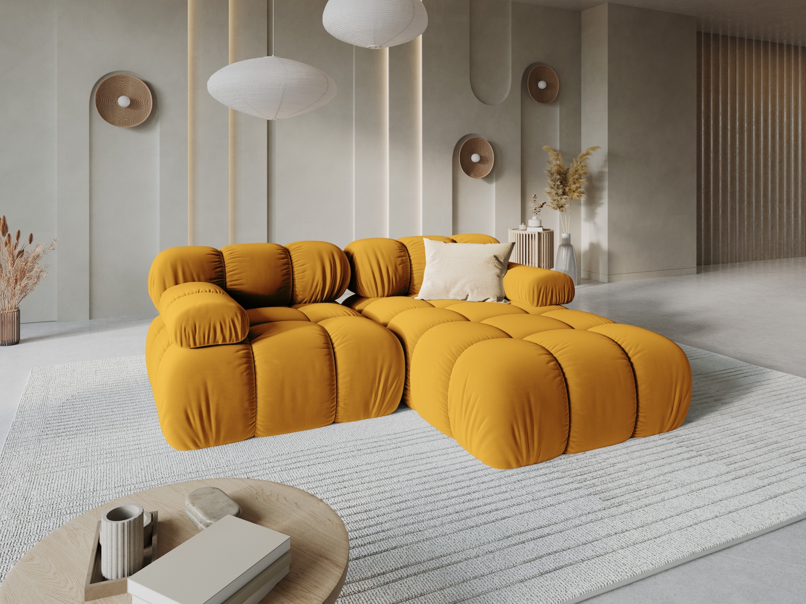 Velvet Modular Right Corner Sofa, "Bellis", 3 Seats, 188x155x70