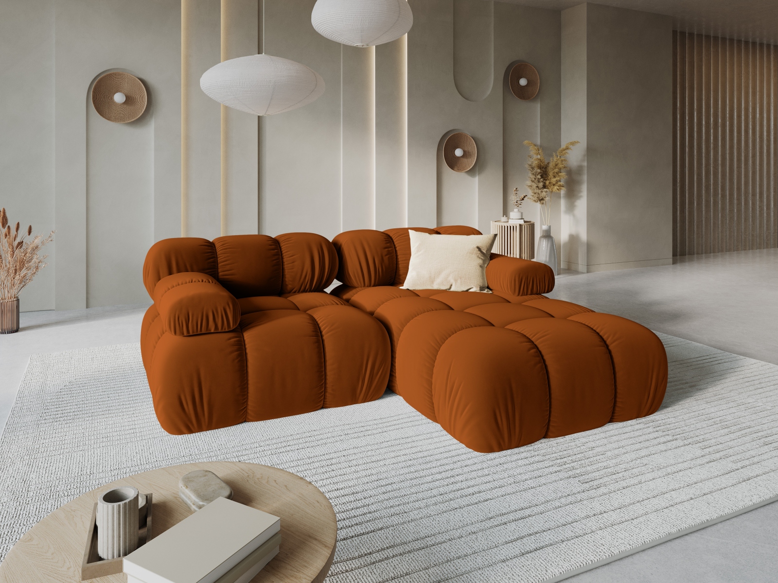 Velvet Modular Right Corner Sofa, "Bellis", 3 Seats, 188x155x70