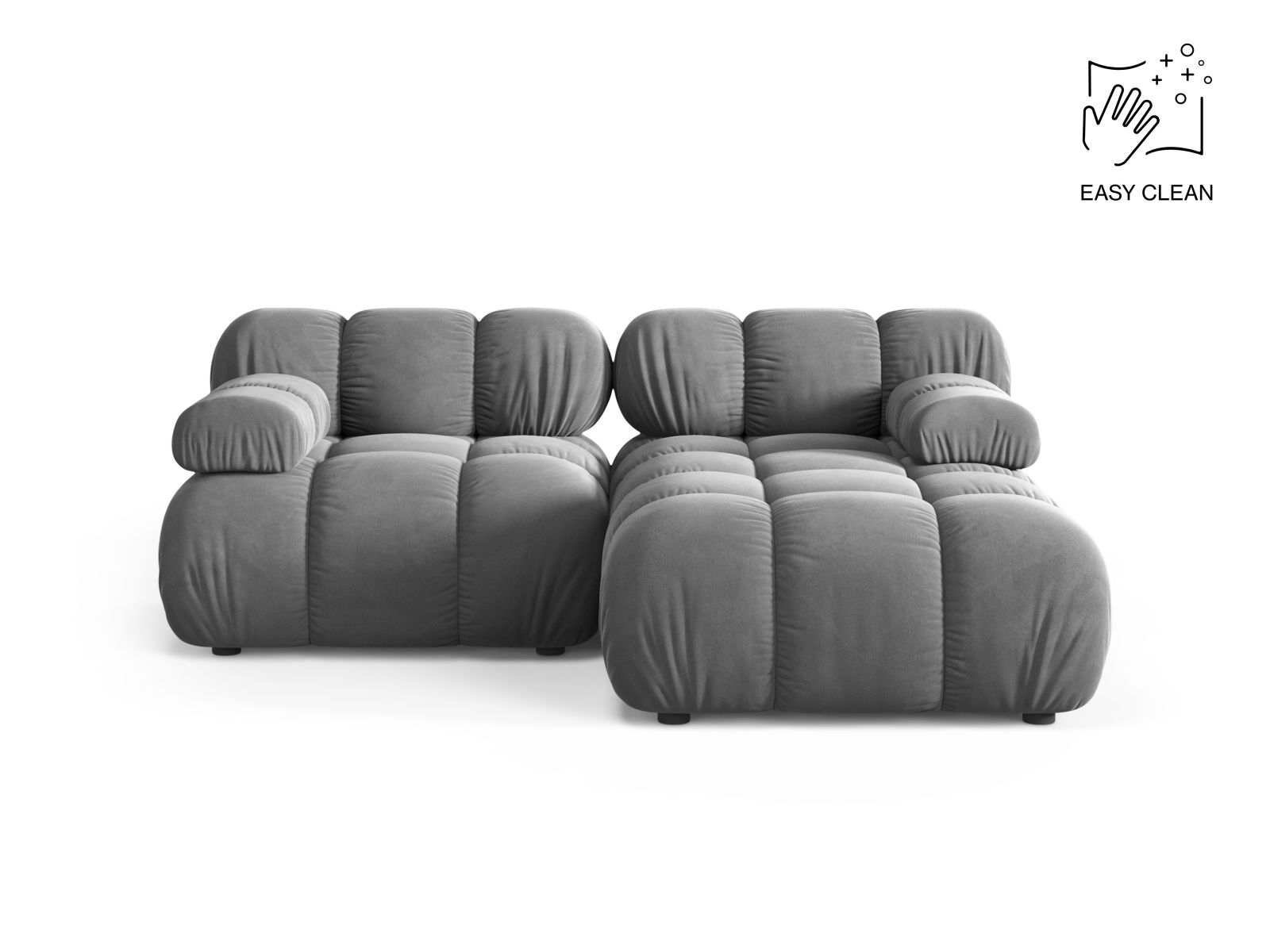 Velvet Modular Right Corner Sofa, "Bellis", 3 Seats, 188x155x70