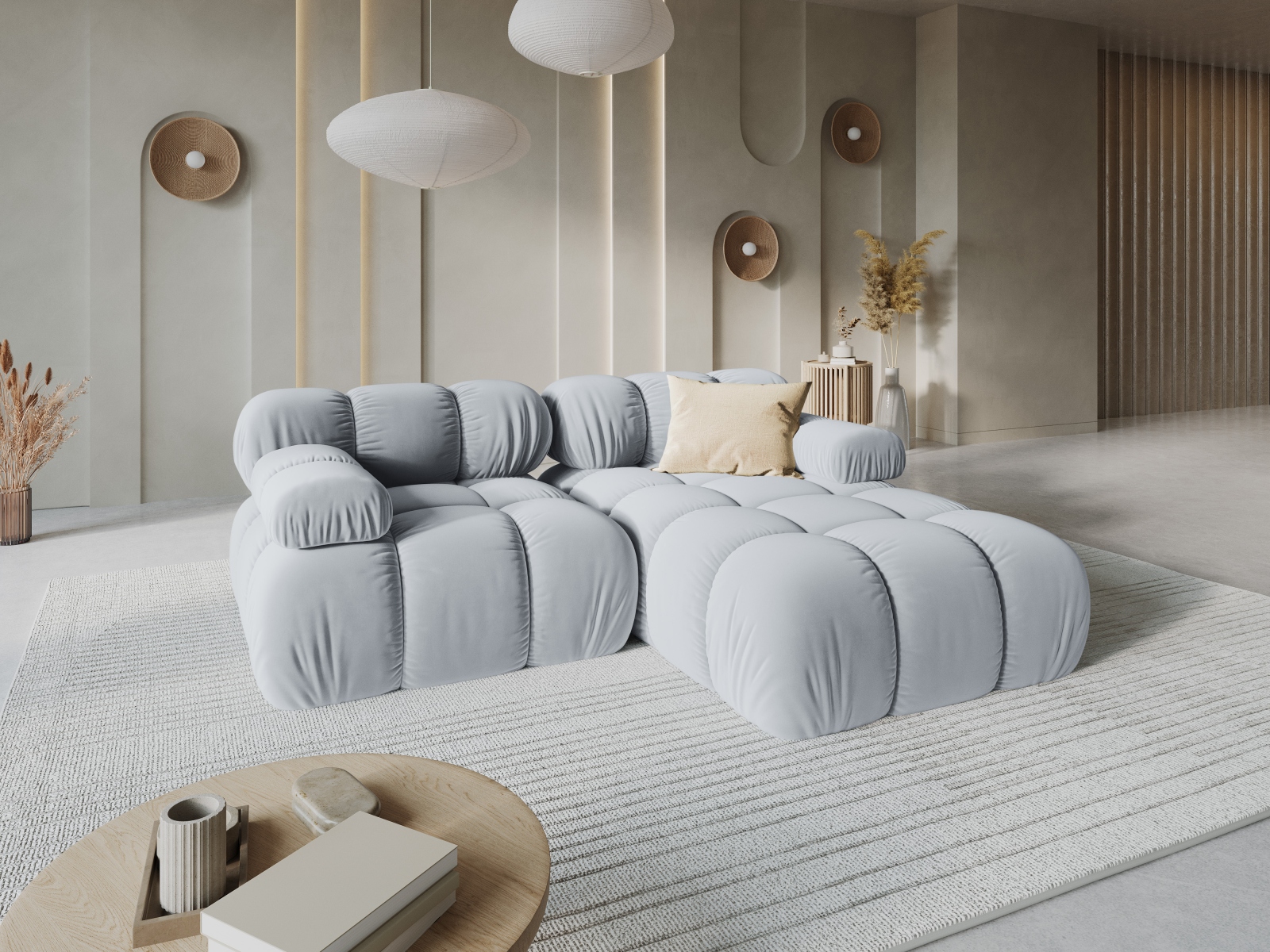 Velvet Modular Right Corner Sofa, "Bellis", 3 Seats, 188x155x70