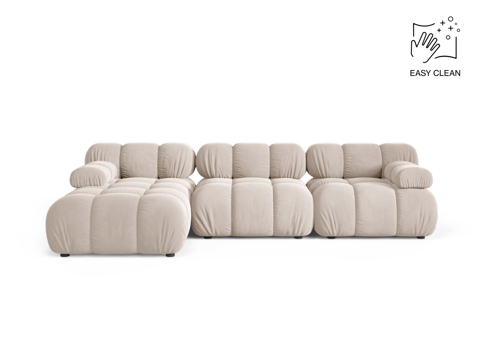 Velvet Modular Left Corner Sofa, "Bellis", 4 Seats, 282x155x70
