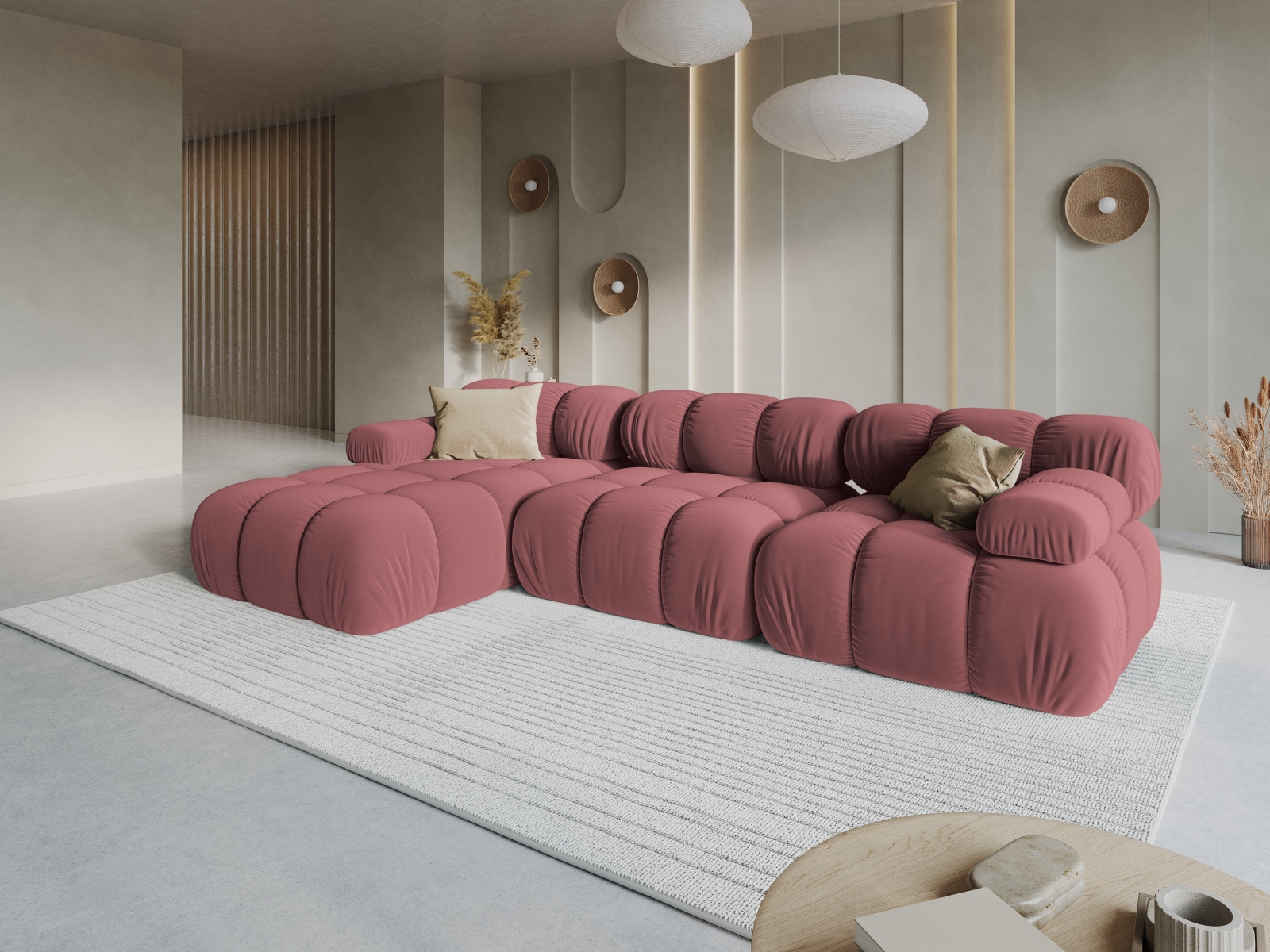Velvet Modular Left Corner Sofa, "Bellis", 4 Seats, 282x155x70