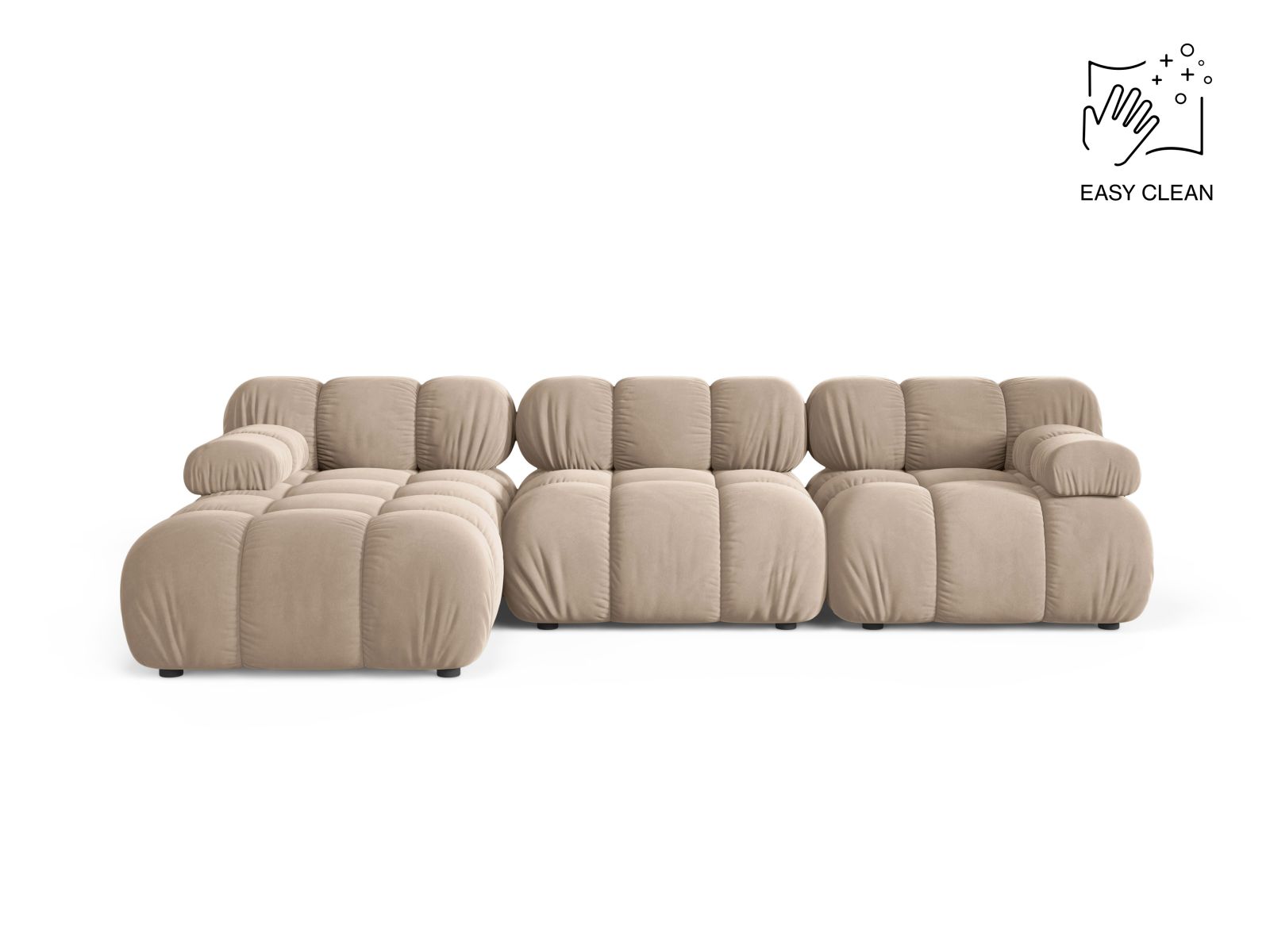 Velvet Modular Left Corner Sofa, "Bellis", 4 Seats, 282x155x70