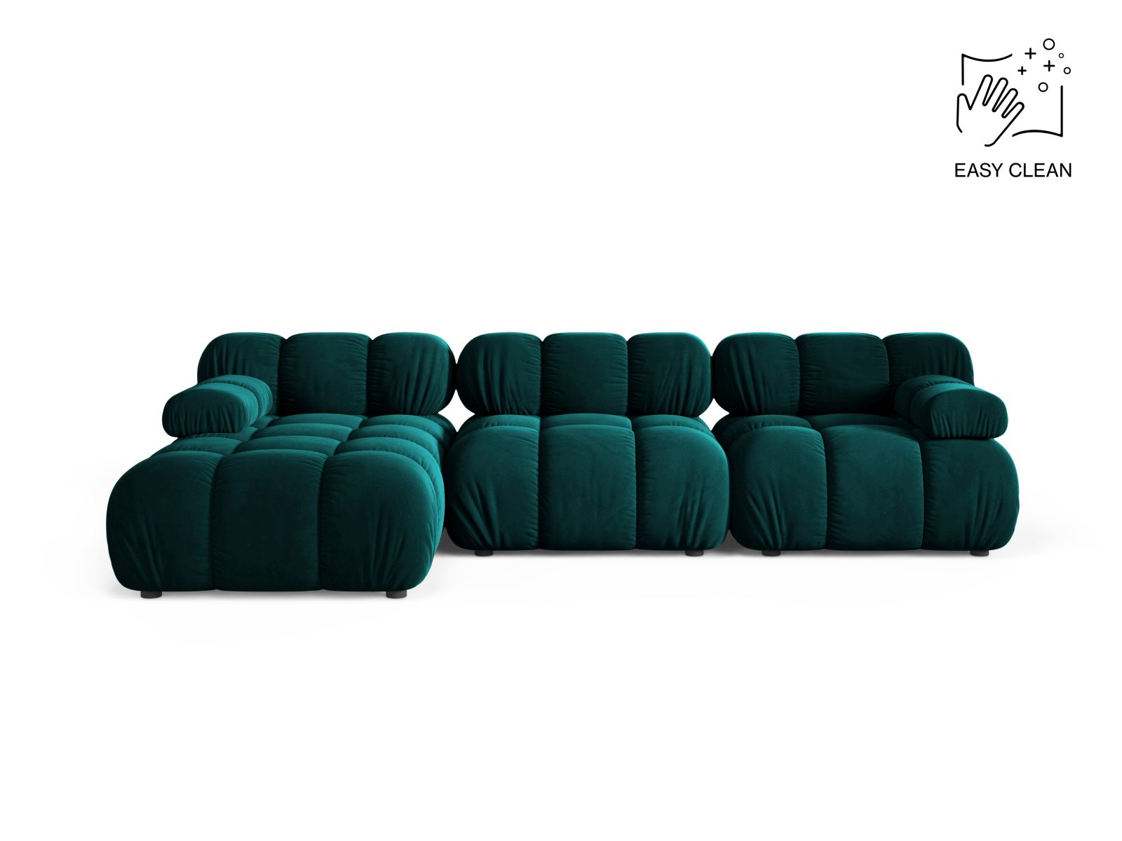 Velvet Modular Left Corner Sofa, "Bellis", 4 Seats, 282x155x70