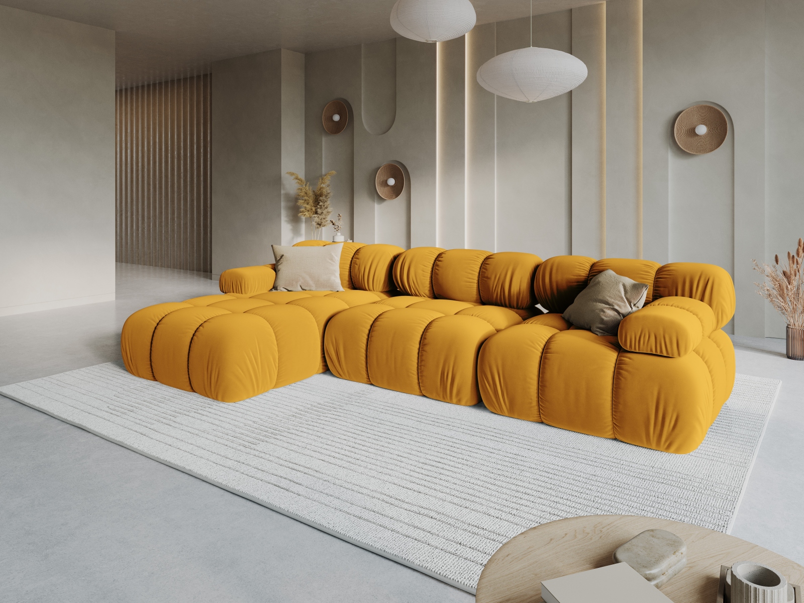 Velvet Modular Left Corner Sofa, "Bellis", 4 Seats, 282x155x70