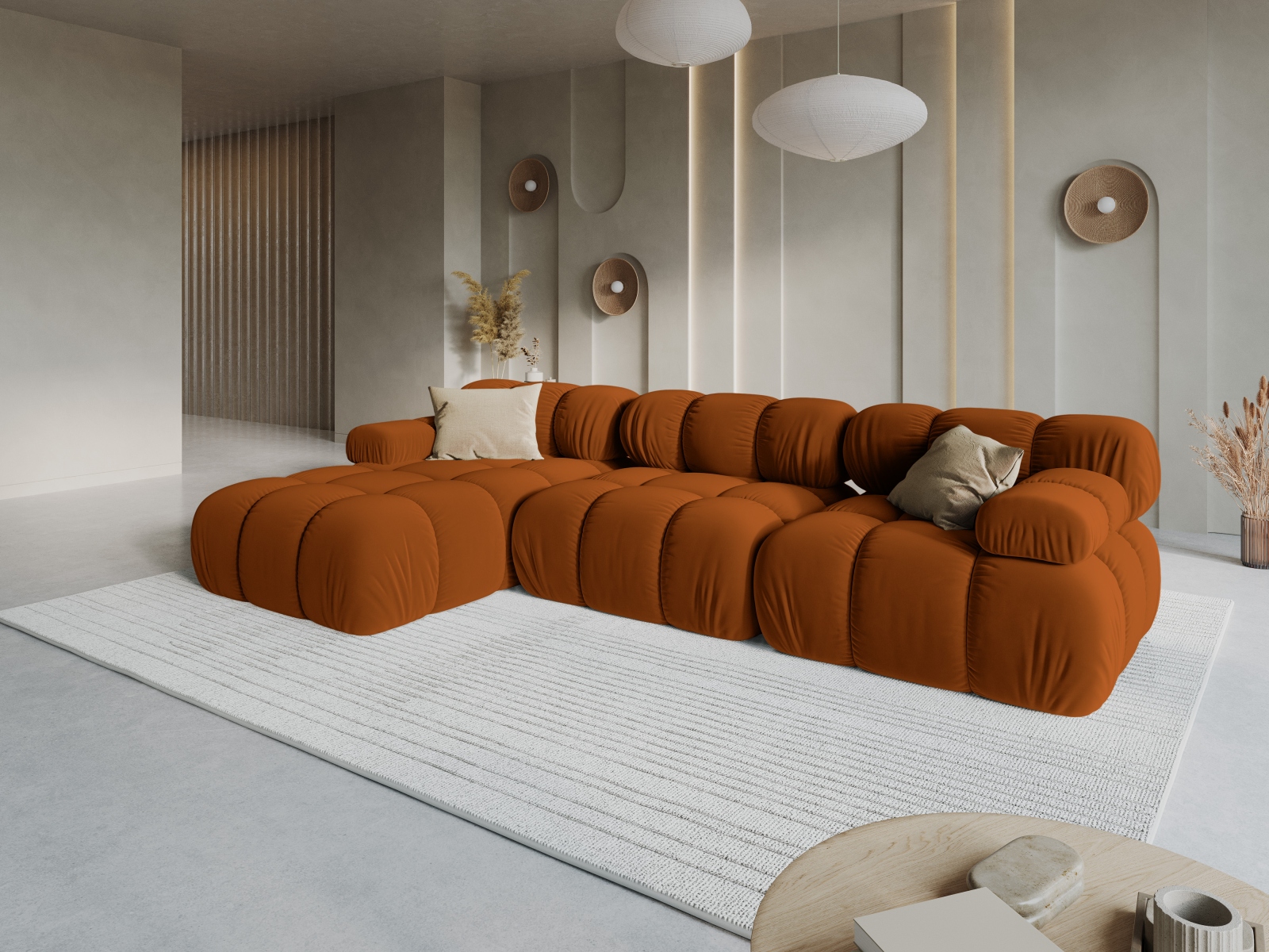 Velvet Modular Left Corner Sofa, "Bellis", 4 Seats, 282x155x70