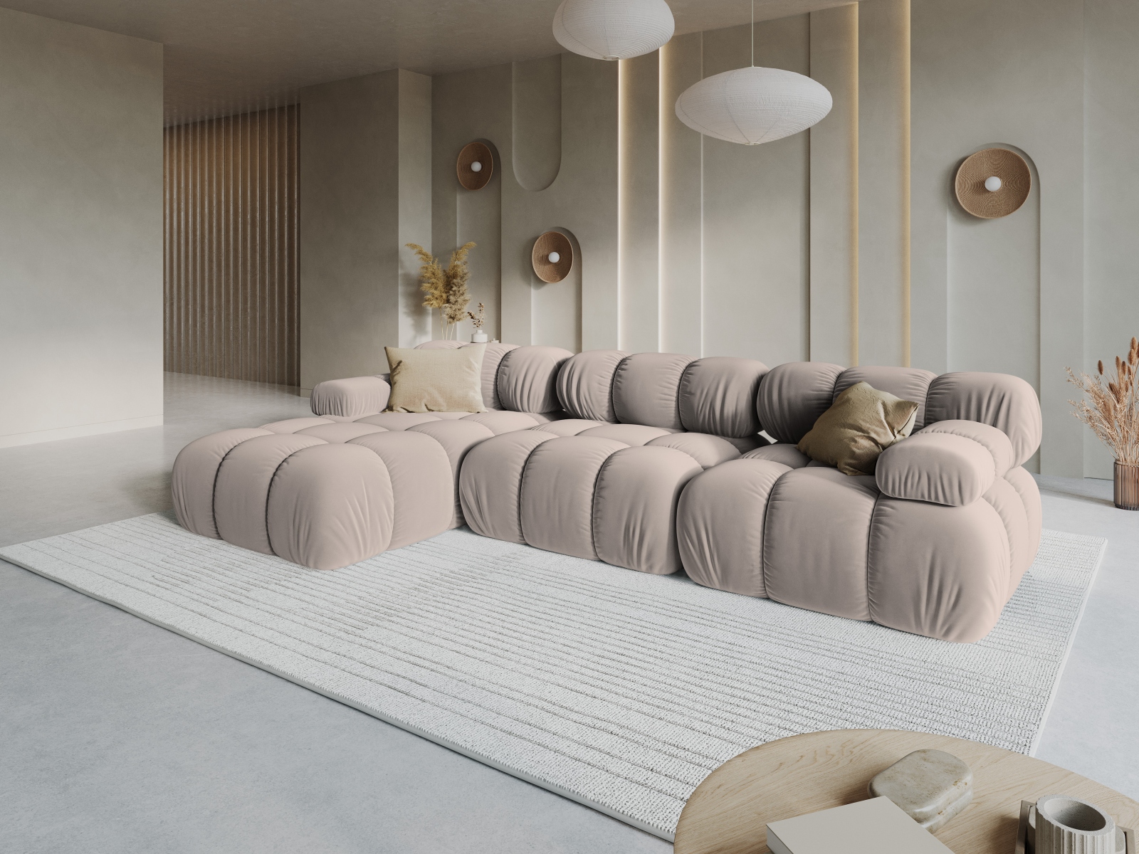 Velvet Modular Left Corner Sofa, "Bellis", 4 Seats, 282x155x70