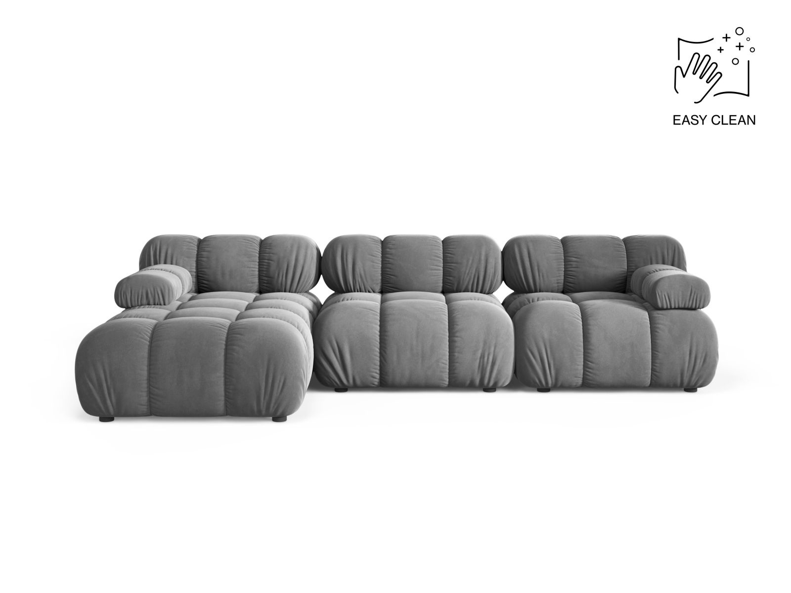 Velvet Modular Left Corner Sofa, "Bellis", 4 Seats, 282x155x70