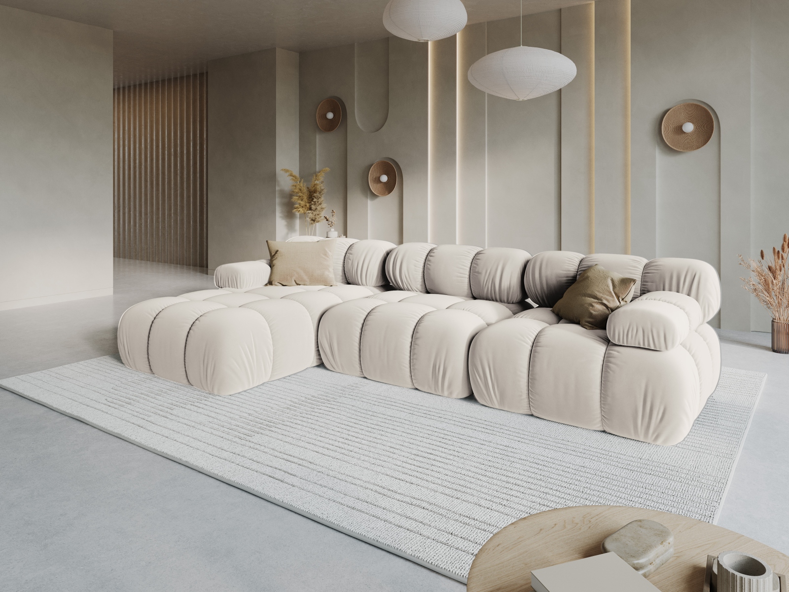Velvet Modular Left Corner Sofa, "Bellis", 4 Seats, 282x155x70