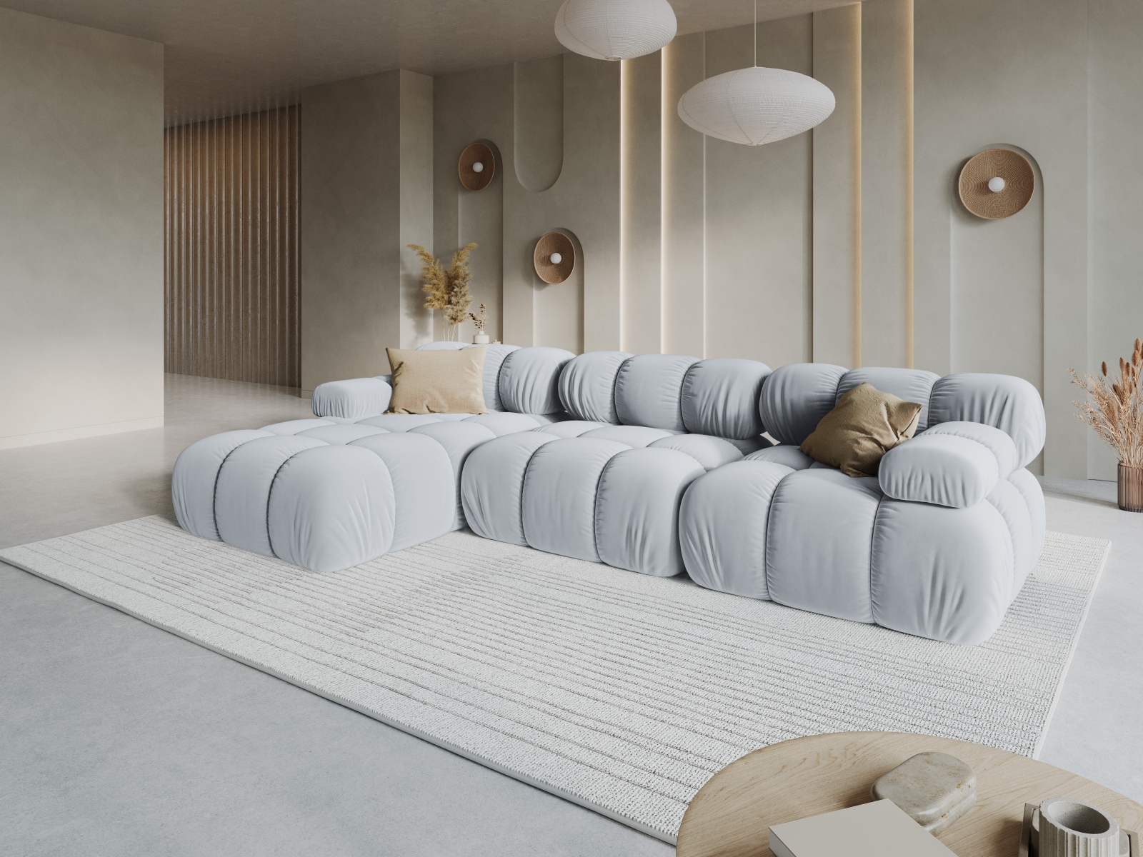Velvet Modular Left Corner Sofa, "Bellis", 4 Seats, 282x155x70