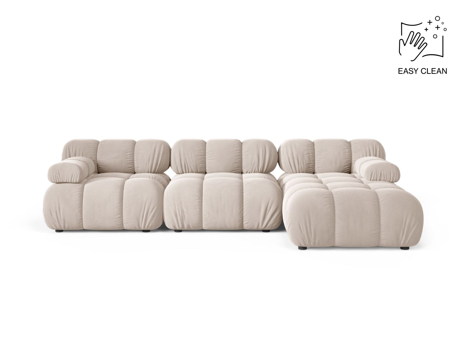 Velvet Modular Right Corner Sofa, "Bellis", 4 Seats, 282x155x70
