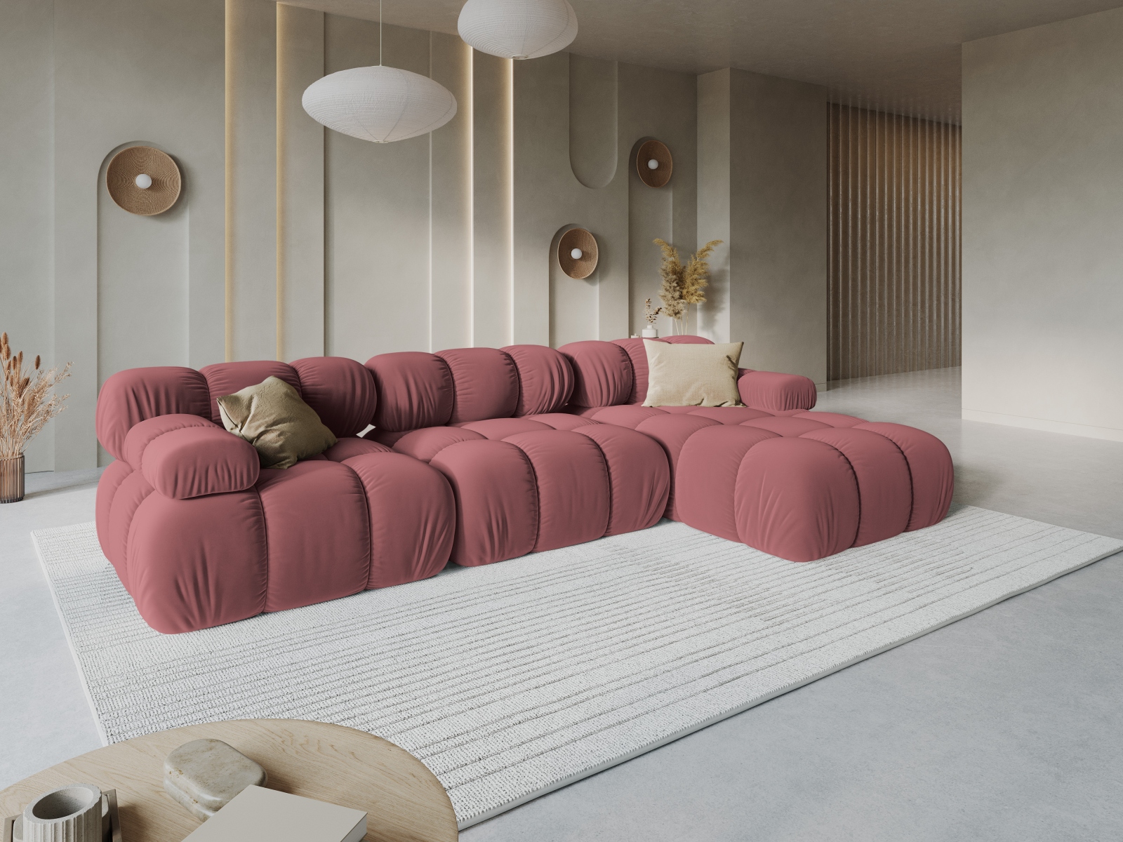 Velvet Modular Right Corner Sofa, "Bellis", 4 Seats, 282x155x70