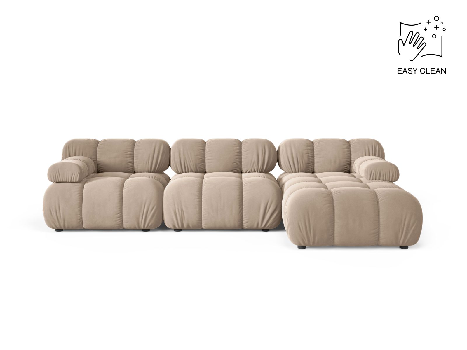 Velvet Modular Right Corner Sofa, "Bellis", 4 Seats, 282x155x70