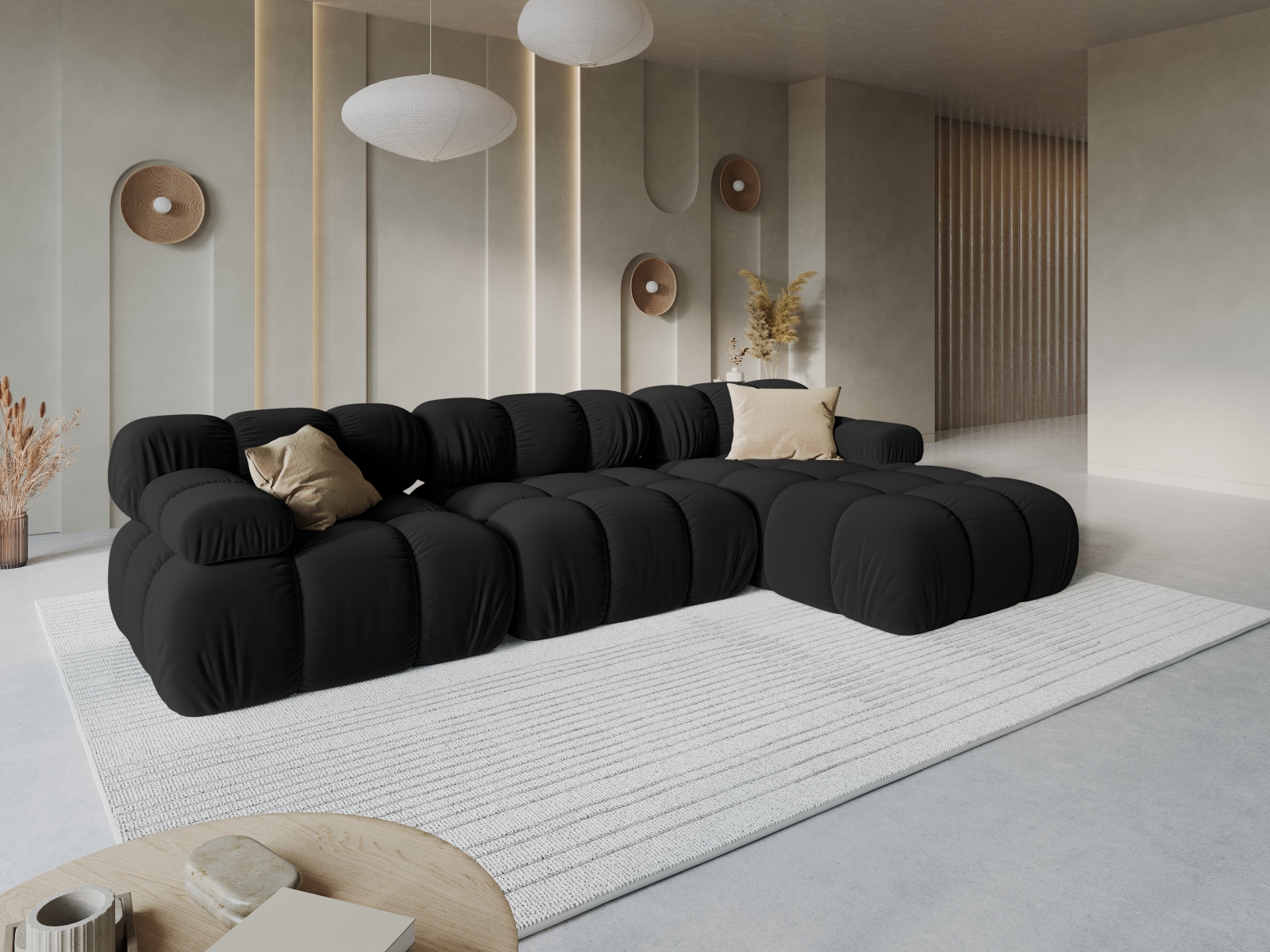 Velvet Modular Right Corner Sofa, "Bellis", 4 Seats, 282x155x70