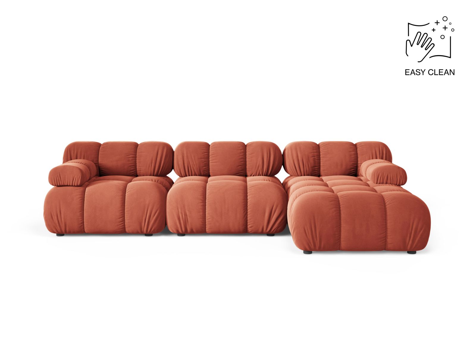 Velvet Modular Right Corner Sofa, "Bellis", 4 Seats, 282x155x70