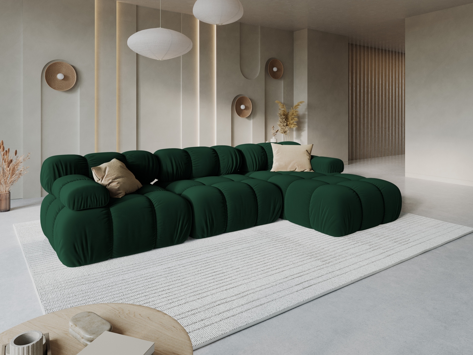 Velvet Modular Right Corner Sofa, "Bellis", 4 Seats, 282x155x70