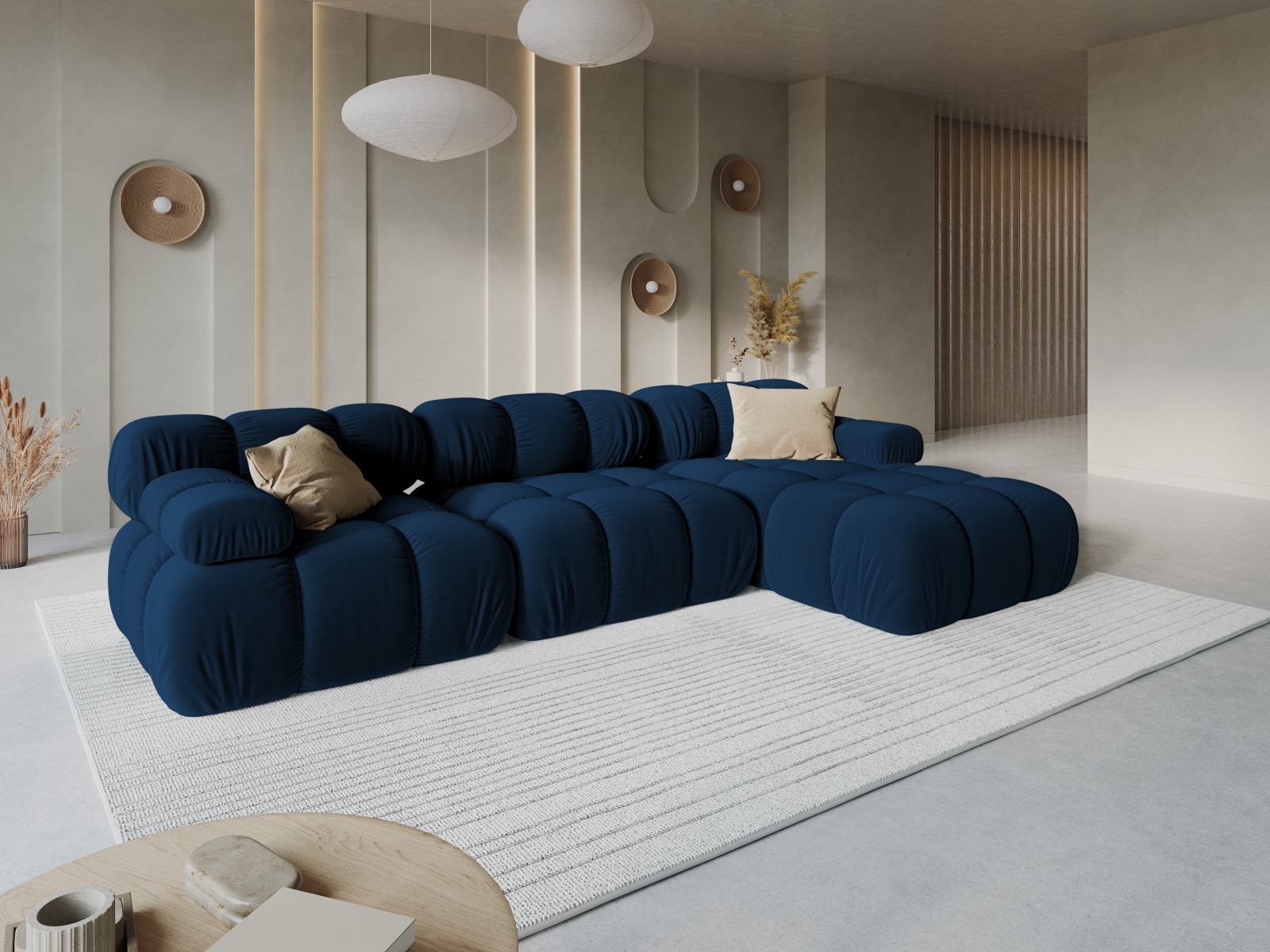 Velvet Modular Right Corner Sofa, "Bellis", 4 Seats, 282x155x70