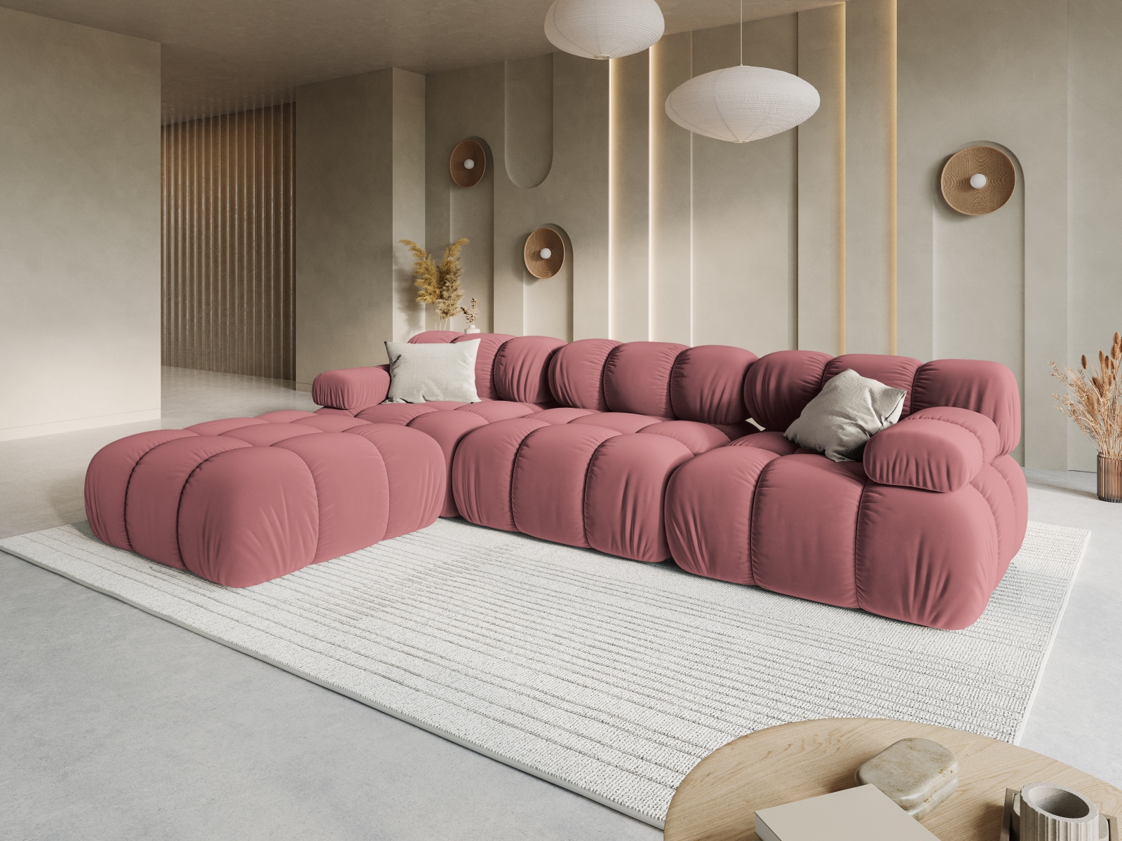 Velvet Modular Sofa, "Bellis", 4 Seats, 282x188x70